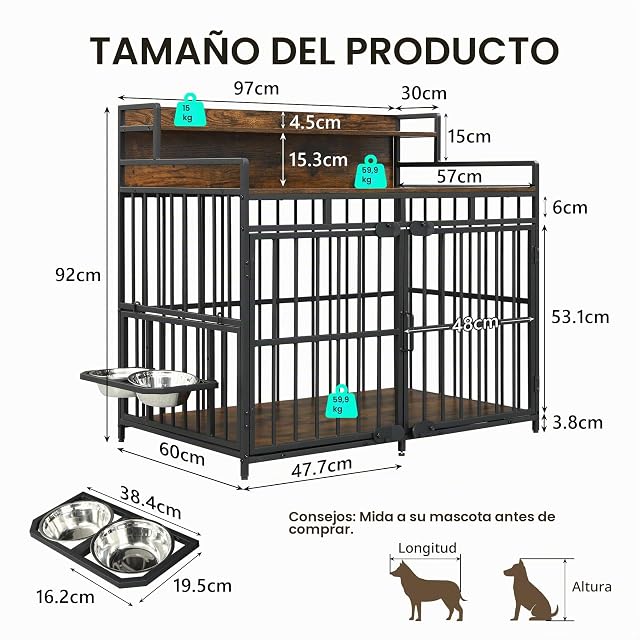 Foto 2 de 7 de FEONASE Jaula Grande para Perros con Almacenamiento