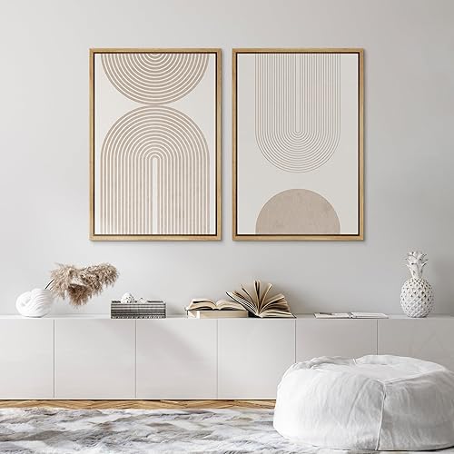 Miniatura 4 de SIGNFORD Lienzo Enmarcado Impresión Arte de Pared Juego Beige y Blanco Duotono Geométrico Espiral Polígonos Formas Abstractas Ilustraciones Arte