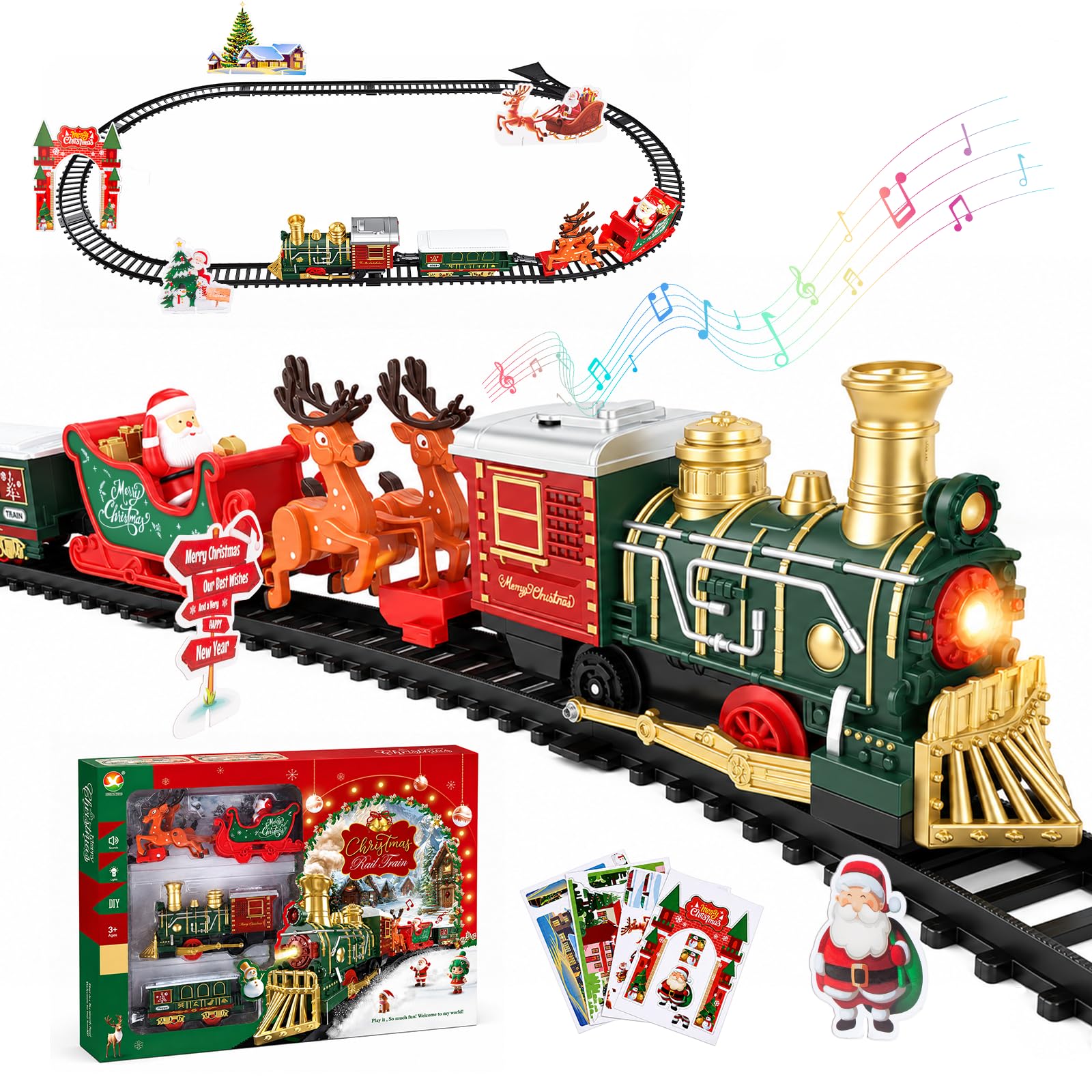 KoolShiro Electric Train Set for Kids, Steam Toy Train with Smoke, Lights & Sound, Christmas Train Set with Tracks & Battery Operated Locomotive, Gift for Boys & Girls Ages 3-8+