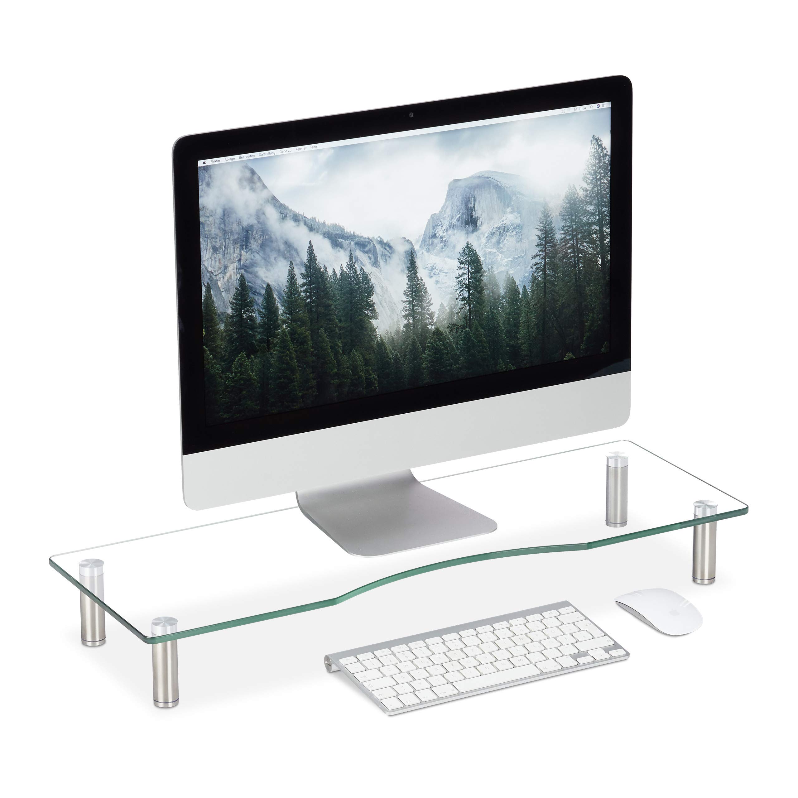 Relaxdays Supporto Monitor, Alzatina per TV, Standing Computer Desk, Rialzo Scrivania, Regolabile, 70x24 cm, trasparente