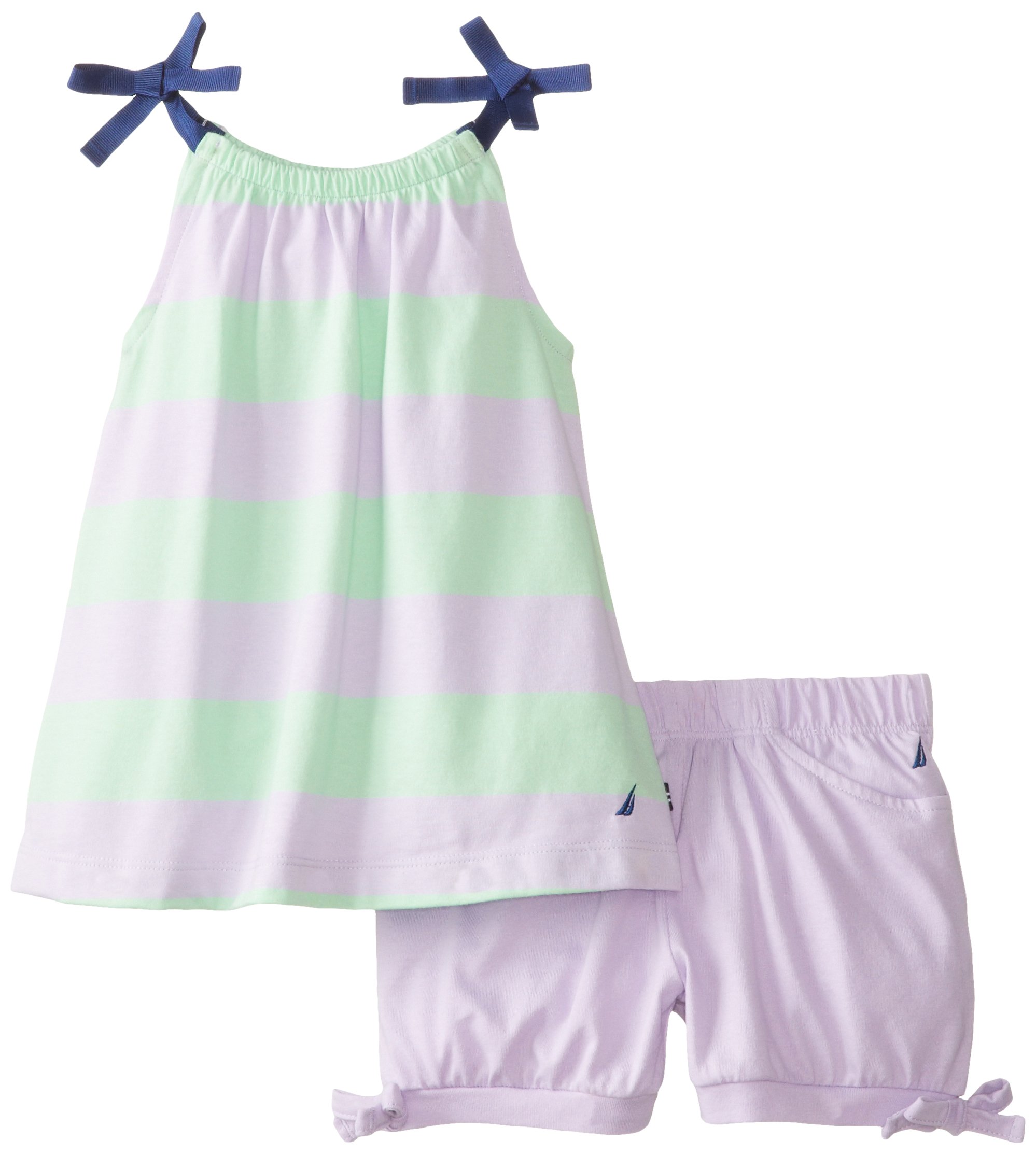 Nautica Girls' Rugby Stripe Trapeze Top With Knit Bubble Short