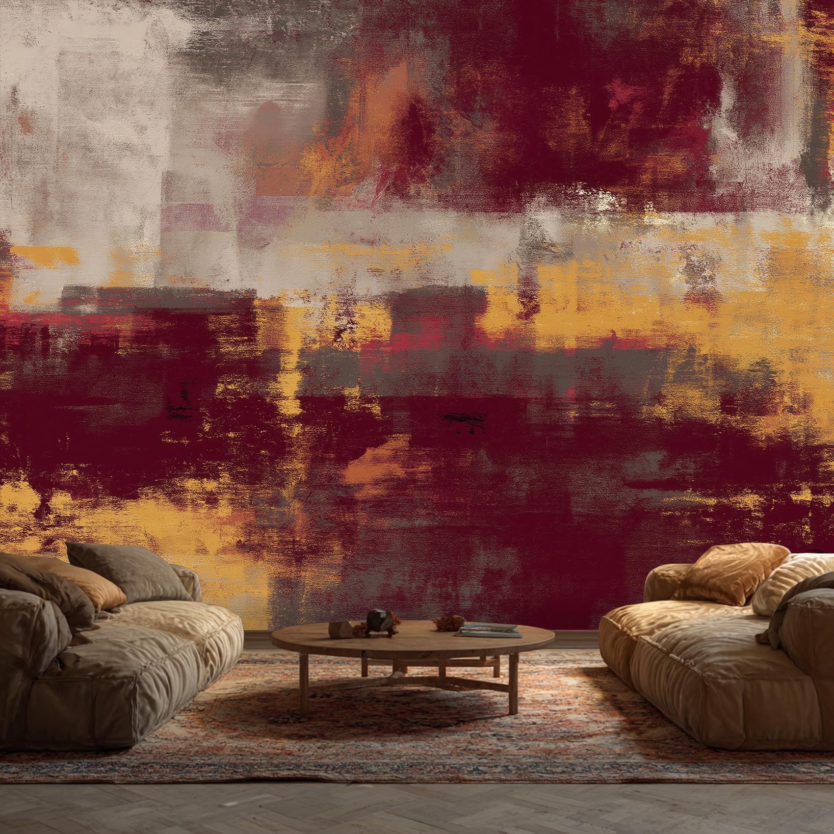 DITHYRAM Abstract Wallpaper, Industrial Style Burgundy Red Wallpapers Mural for Living Room Bedroom Kitchen, Abstract Home Decor Wall Art Murals Stickers 315x215 cm, Not Self Adhesive