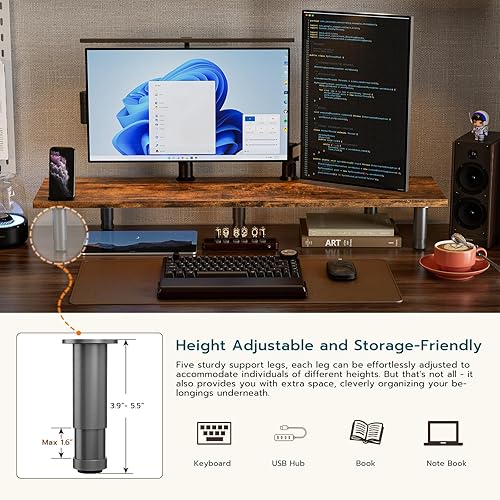 Miniatura 2 de XBurmo Elevador grande de monitor doble para 2 monitores, soporte ajustable para monitor doble con soporte para teléfono para escritorio, impresora,