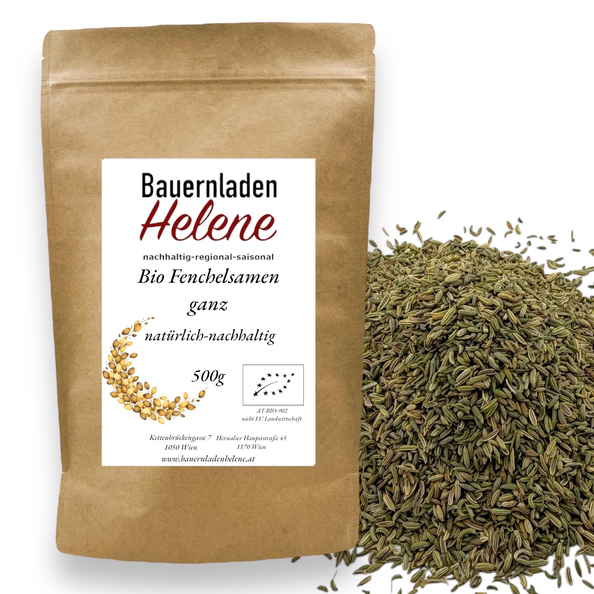 Bio Fenchelsamen 500g – Aromatische Fenchel Saat aus kontrolliert biologischem Anbau – Ideal für Tee, Brot & Gewürzmischungen – Premiumqualität vom Bauernladen Helene
