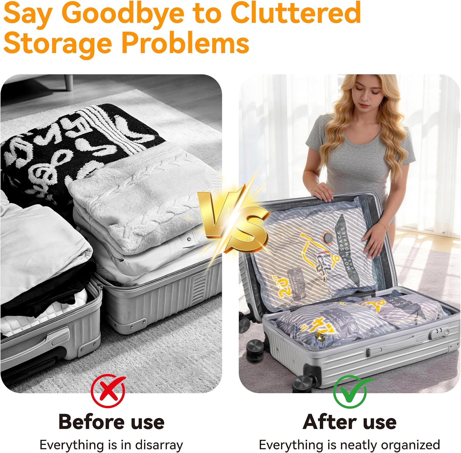 15-Pack Vacuum Bags for Travel with Wireless Rechargeable Pump, Carry-on Size Compression Packing Bags for Luggage & Suitcase, Space Saver for Clothes & Clothing, 15 Combo Travel Size, Fast 3S Vacuum
