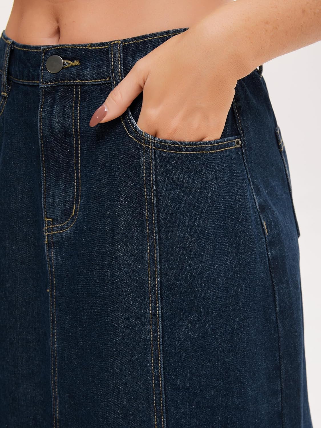 Women's Denim Skirt High Waisted A Line Elastic Back Waist Casual Knee Length Jean Skirts - Image 6