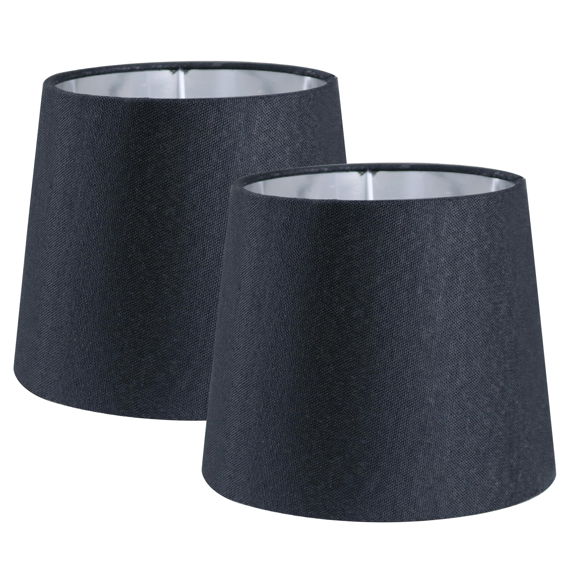 Sinta 2 Pcs 7" Modern Tapered Lamp Shade Replacement Black Fabric Simple Style Light Shade with Silver Lining for E27/E14 Table Lamp/Wall Lamp