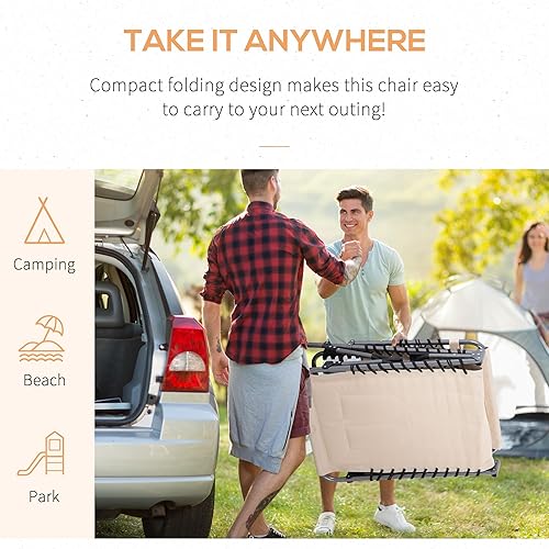 Miniatura 7 de Outsunny Tumbona plegable acolchada, silla de bronceado reclinable de 6 niveles para exteriores, con reposacabezas para playa, patio, piscina, beige