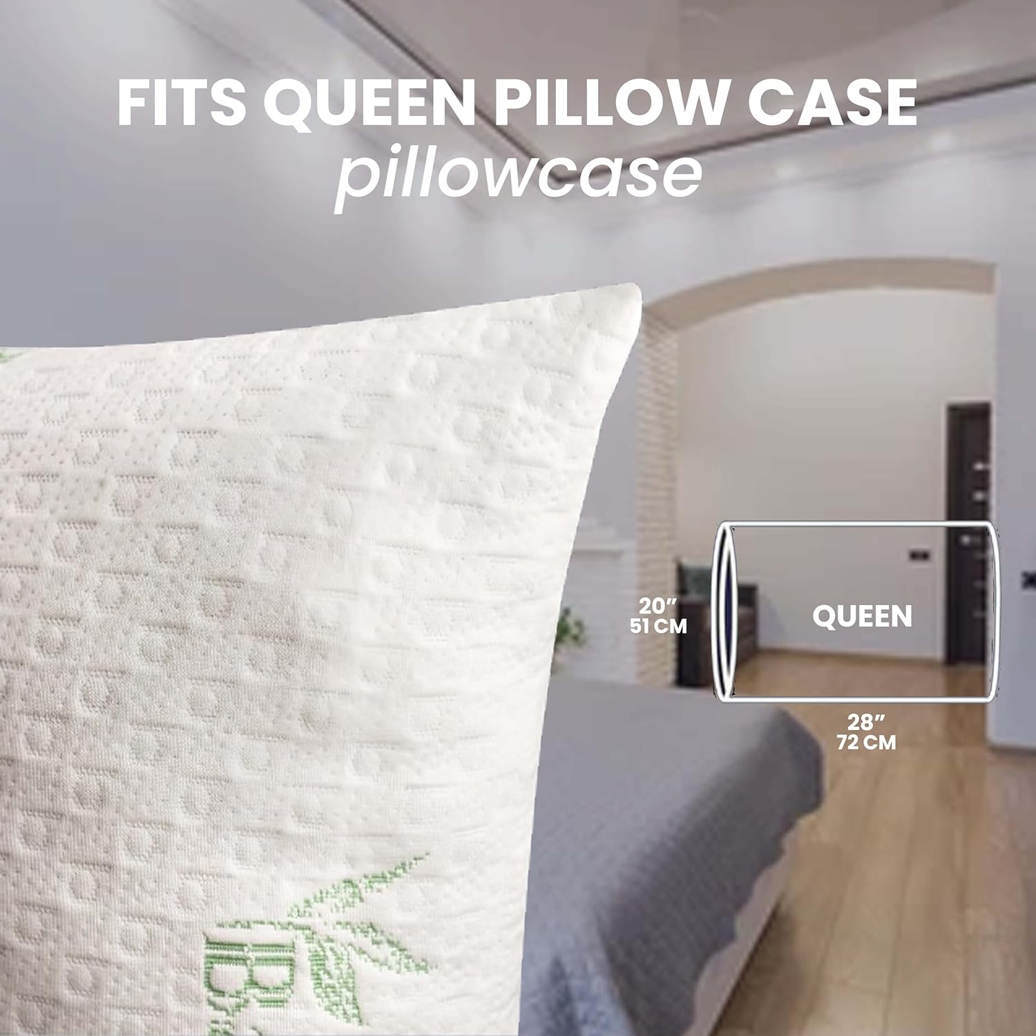 Queen Size Plush Bamboo Microfiber Pillows with Cotton Cover, Set of 2