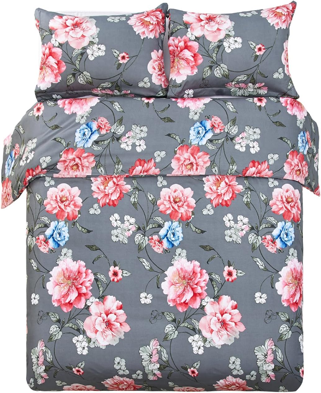 Luxuriously Soft Brushed Microfiber Floral Print 3PC Duvet Cover Set, King