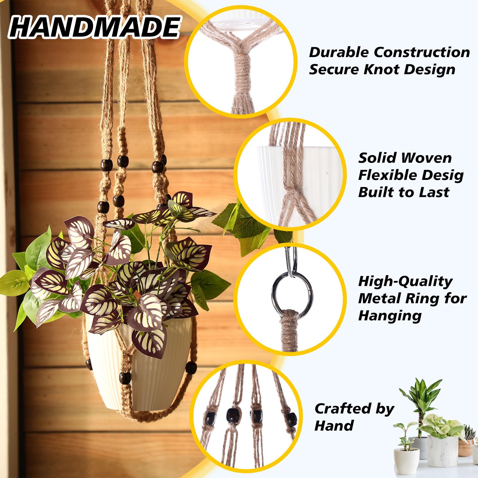 SATINIOR Lot de 12 cintres en macramé faits à la main pour pots de fleurs d'intérieur et d'extérieur - 12 designs différents à étages - Style élégant