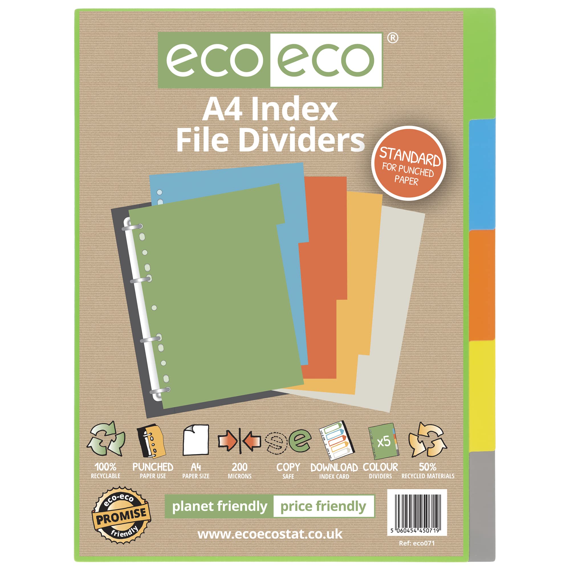 eco-eco A4 50% Recycled Set 5 Index File Dividers