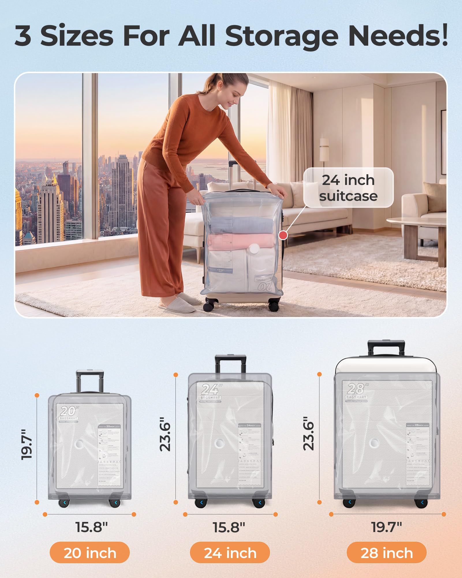 BAGSMART Vakuum-Aufbewahrungsbeutel mit tragbarer Pumpe, platzsparende Reisebeutel für Kleidung, robuste Kompressionsbeutel zur Aufbewahrung, Vakuumversiegelungsbeutel mit Handpumpe, Reiseutensilien
