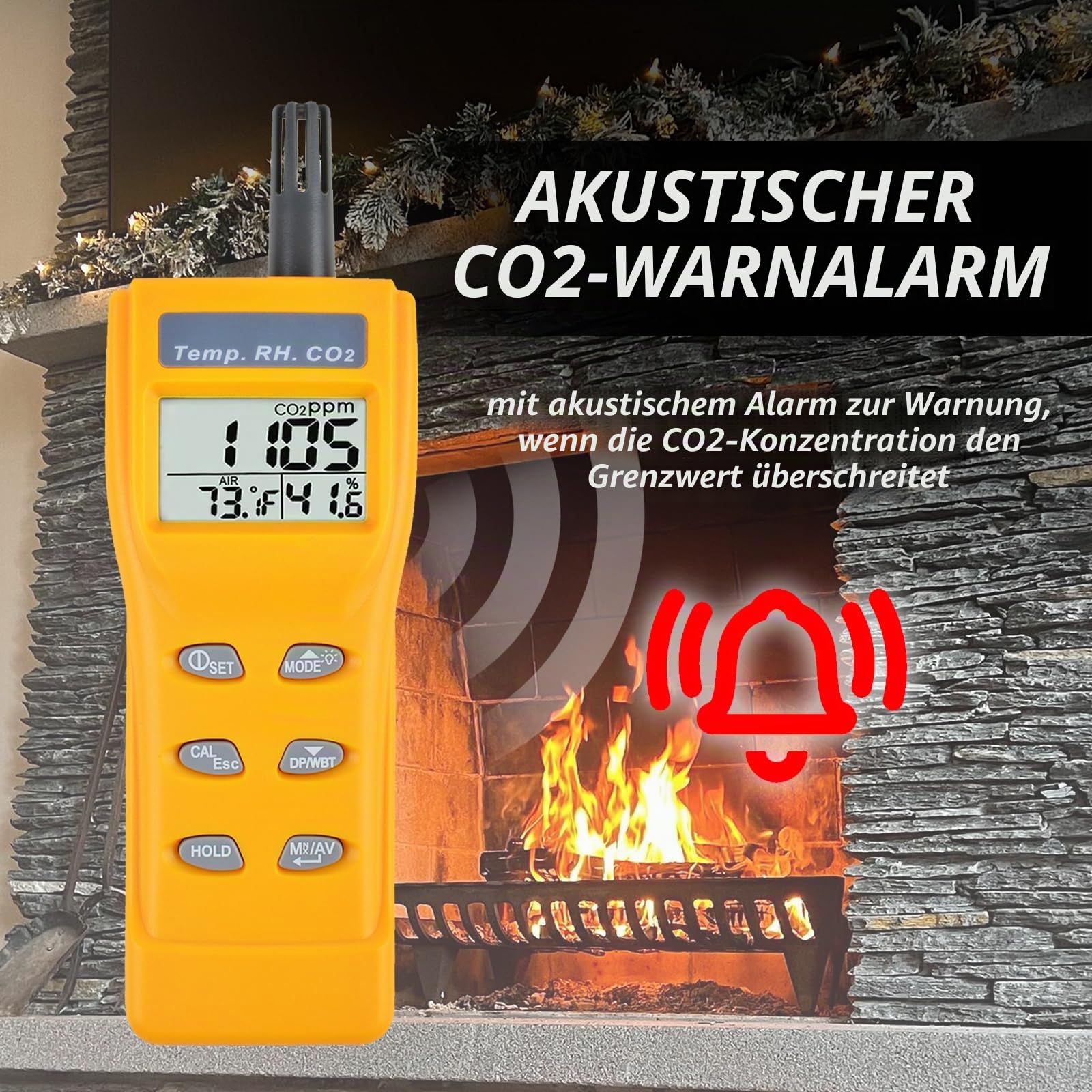 Luftgütemonitor für Überwachung der Raumluftqualität, co2 melder Luftqualitätsprüfer misst Temperatur und Luftfeuchtigkeit