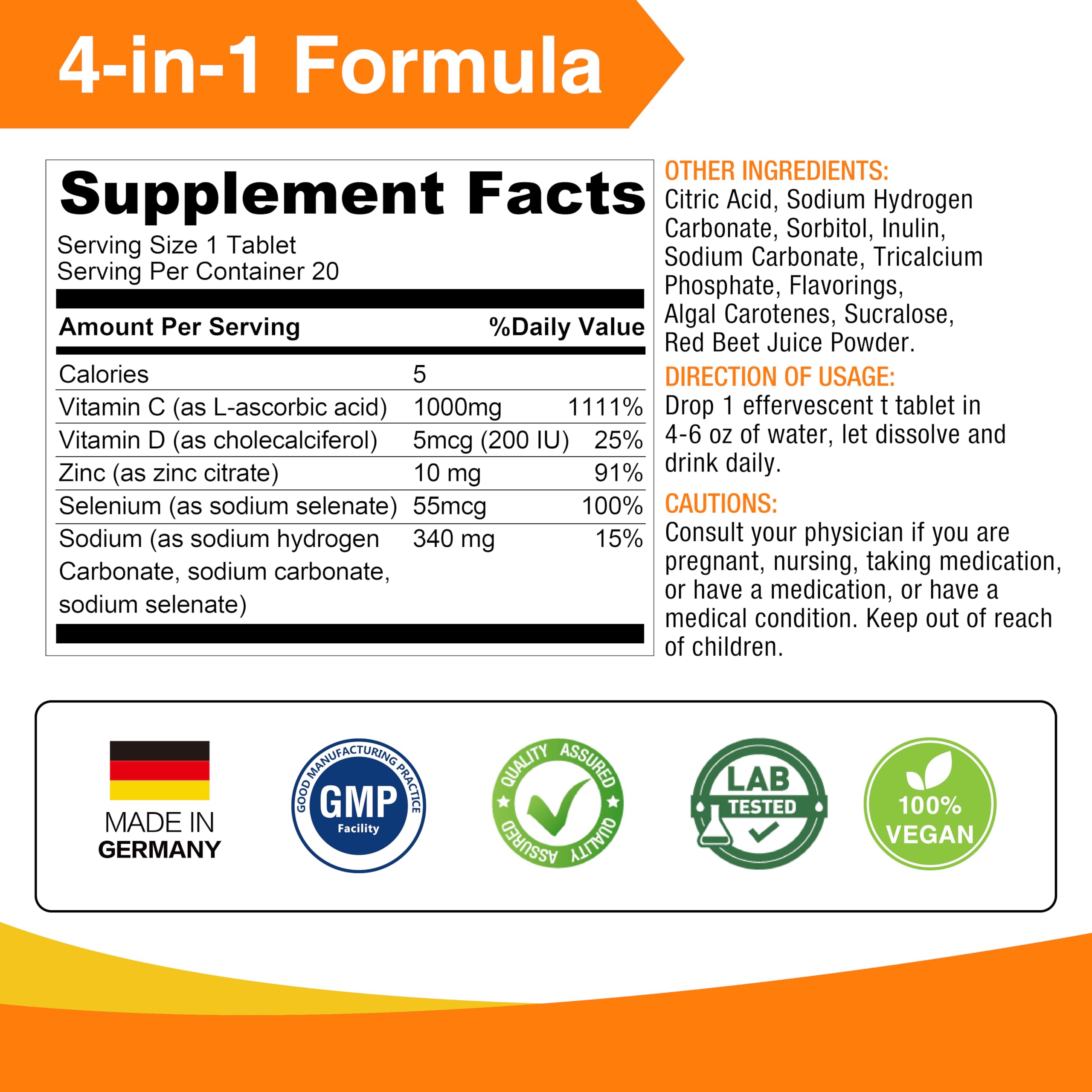 4-in-1 Vitamin C Effervescent Tablets, 20 Count — Amazon image 8