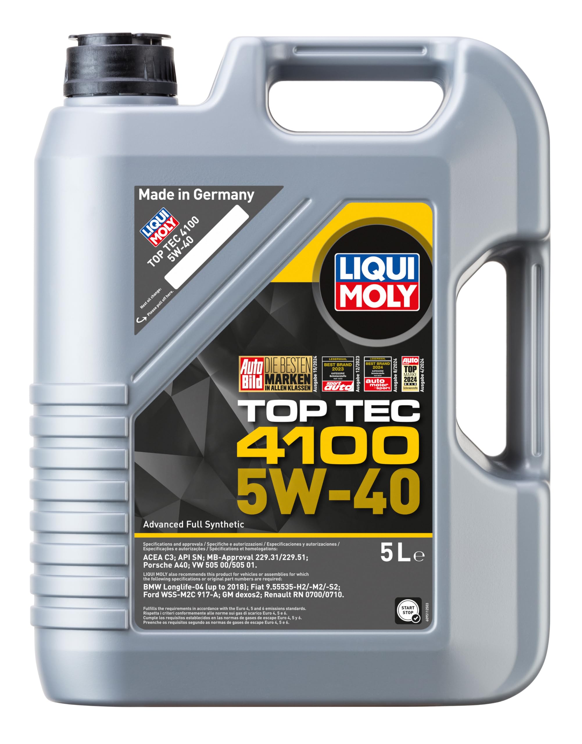 Liqui Moly P000322 9511 Top Tec 4100 5W-40 Semi Synthetic Petrol/Diesel Engine Oil, 5 Litre (1 Piece)