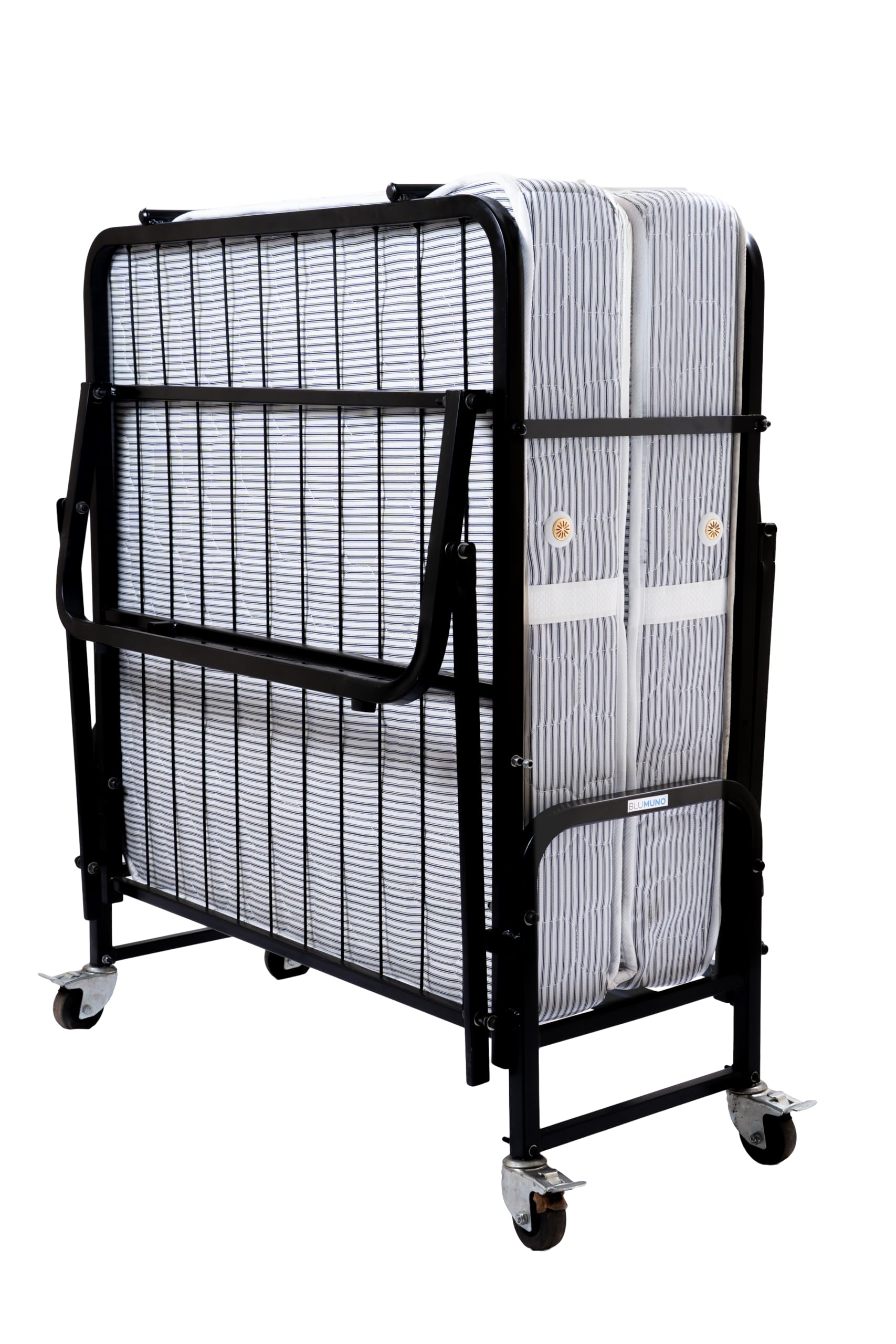 Shaurya Foldable Rollaway Bed with 6-Inch Spring Mattress | Folding Single Cot with Lockable Wheels | Space Saving Extra Guest Bed for Hotels, Hostels & PG’s, Home, Airbnbs I Quilted Fabric-image-46