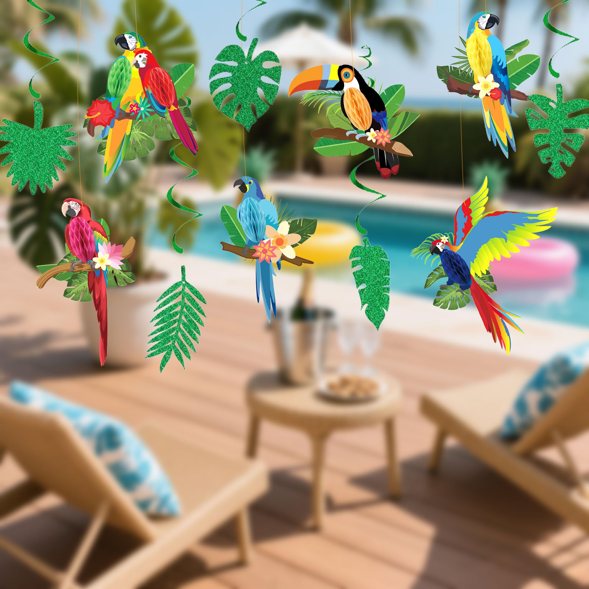 Tropical Birds Honeycomb Paper Cutouts Parrot Honeycomb Palm Leaves Banner Hawaiian Beach Luau Party Hanging Decorations Tiki Bar Supplies - Image 3