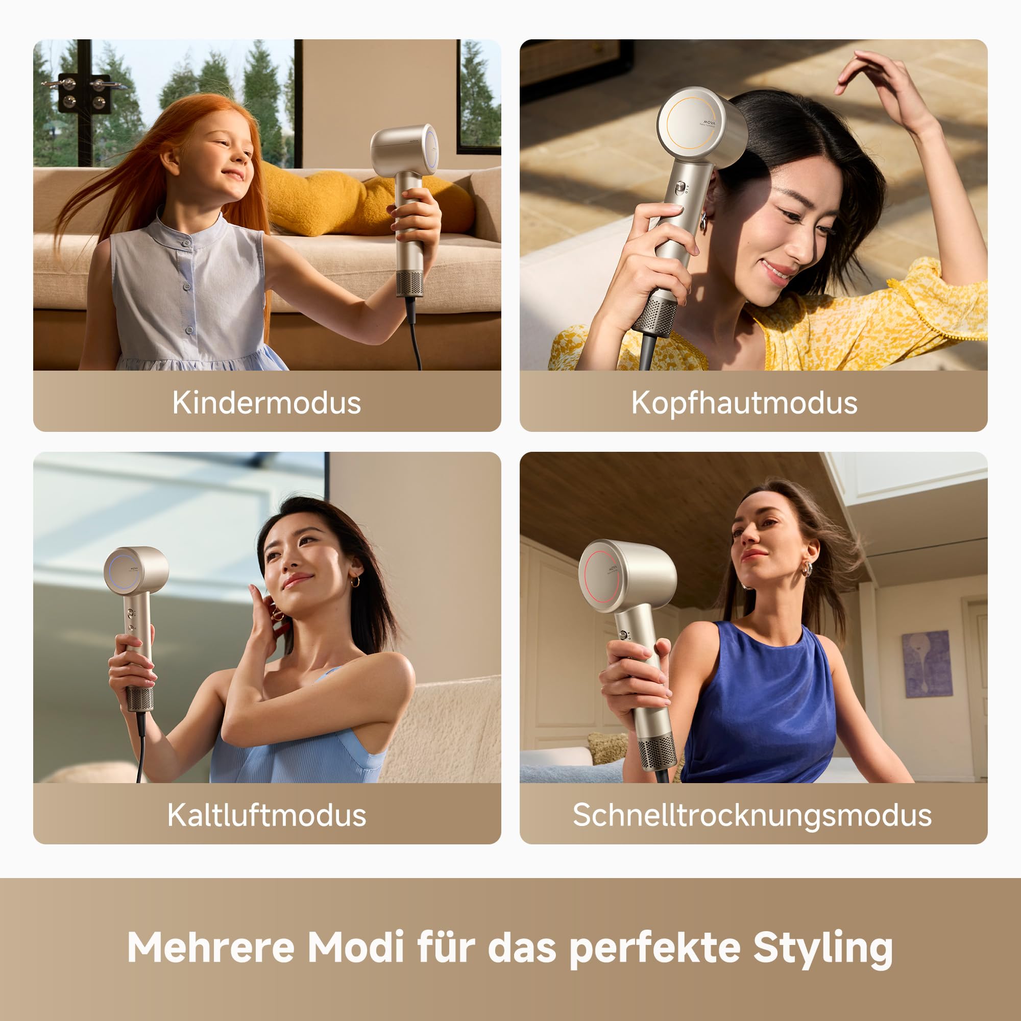 MOVA Shine 10 Haartrockner, schnelle Trock. m. Moisture Caring Tech, bürstenl. Motor m. 110.000 U/min, leise, Plasma-Ionen-Pflege, Konzentrator, NTC 1.000 t/s Wärmeregul., für zu Hause, Salon, Reisen