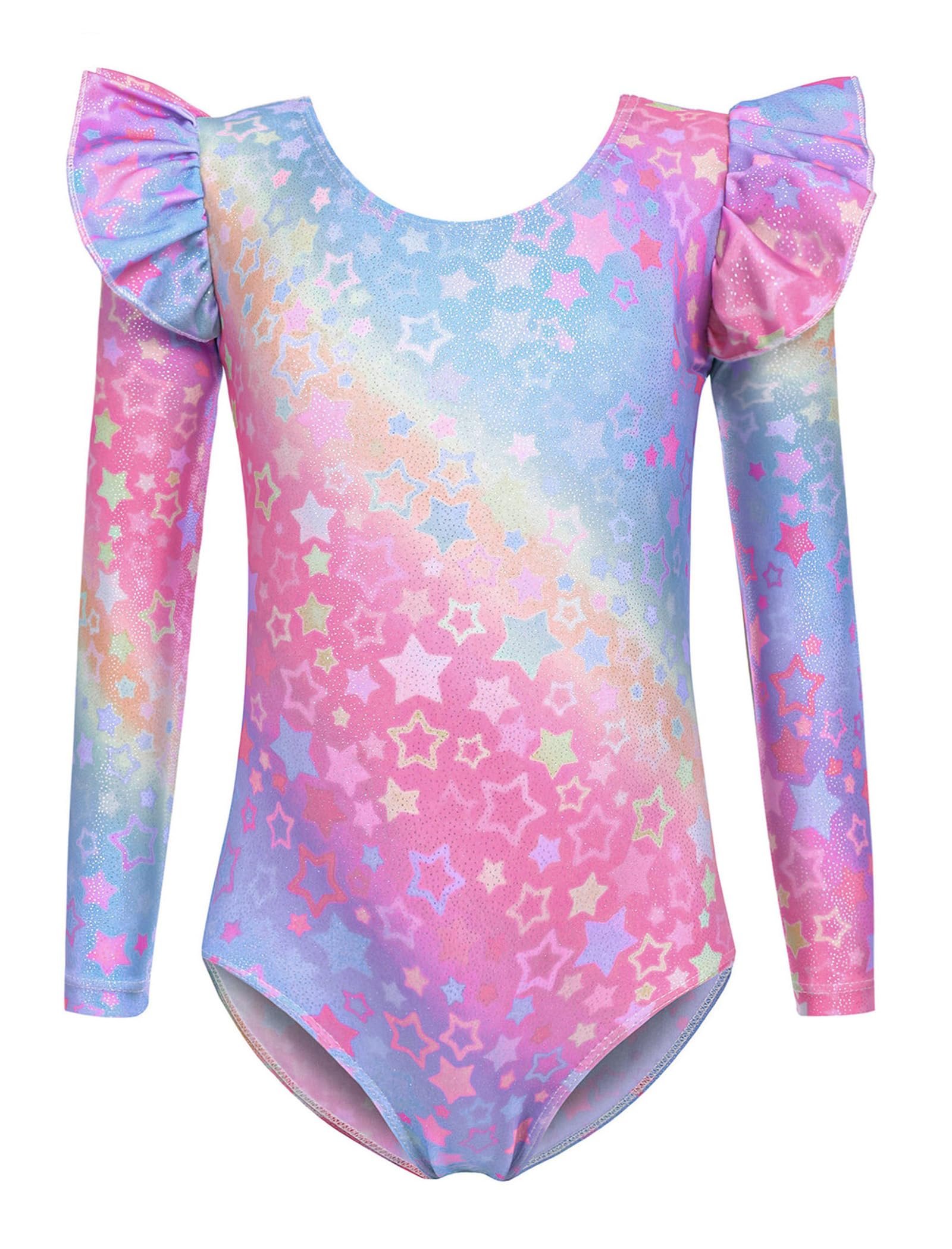 Arshiner Mädchen Gymnastikanzug Flatterärmel Einfarbig/Gedruckt Turnanzug Kinder Langarm Ballettanzug Ballett Trikot Gymnastik Trikot Ballett Tanzender Leotard Gymnastik Outfit für Mädchen 2-10 Jahre