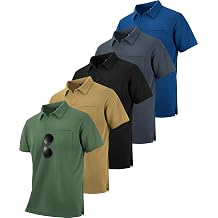 5 Pack Pocket Polo Shirts for Men Cool Dri Short Sleeve Athletic Performance Work Shirts Casual