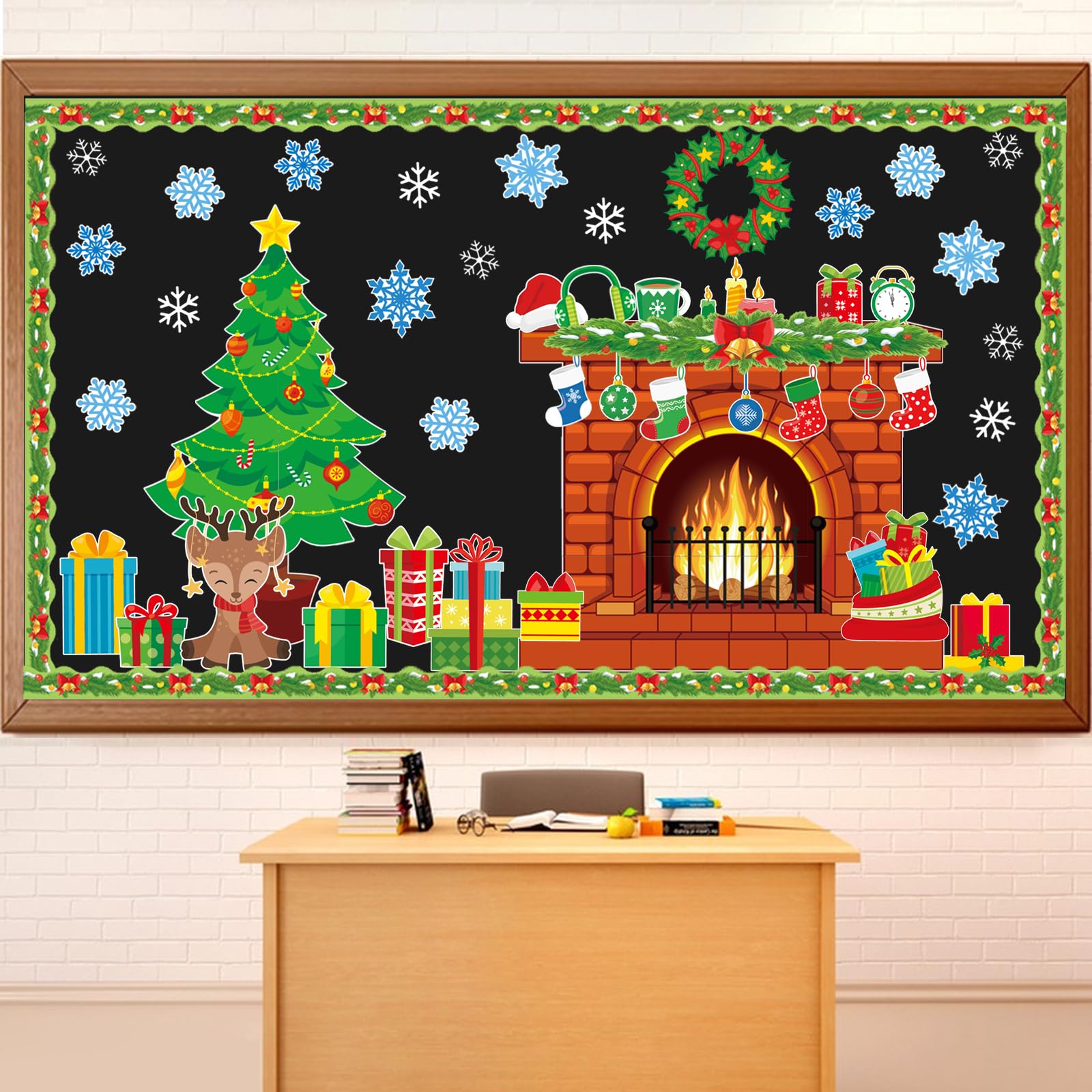Décorations de tableau d'affichage de Noël en papier pour classe et bureau, lot de 66 pièces