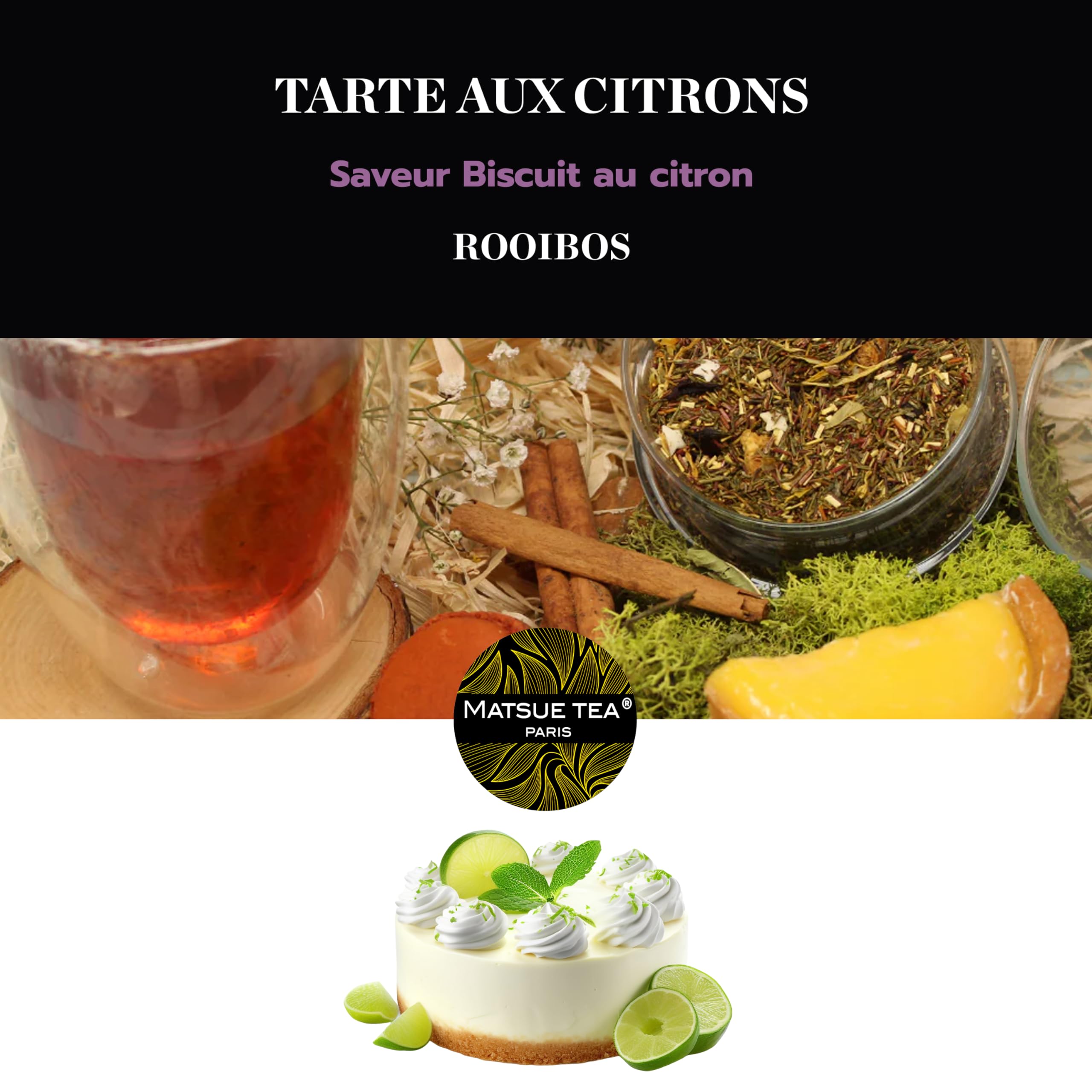 Matsue Tea - Tarte aux citrons Naturel - Rooibos en vrac - Saveur Biscuit aux Citrons - 100% Naturel - Qualité Premium - Tisane de Rooibos Naturel et Rafraichissante - 250 g
