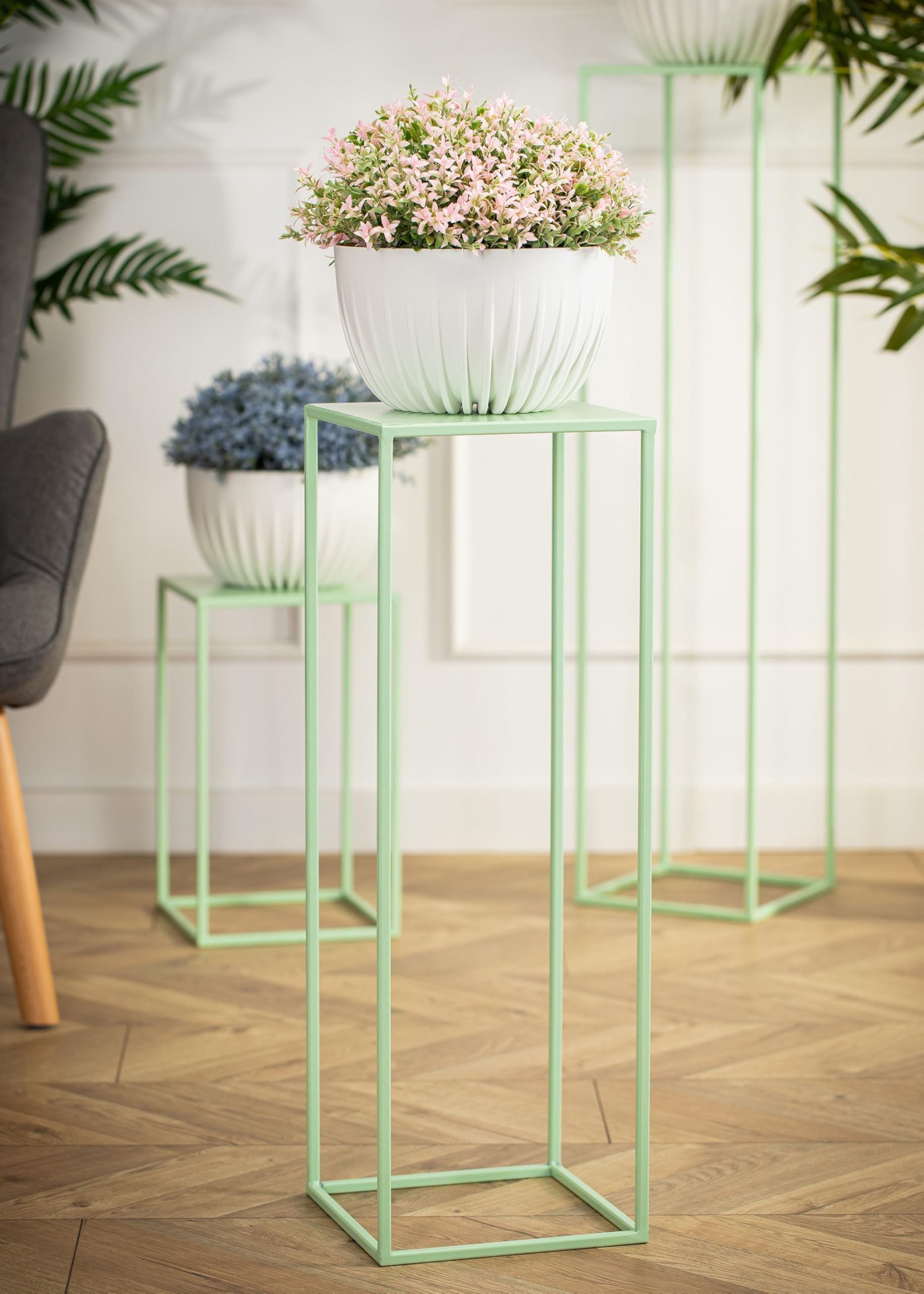 DanDiBo Sgabello Per Fiori In Metallo Nero, Rotondo, 50-70 Cm, Tavolino Da Tavolo 96316 Con