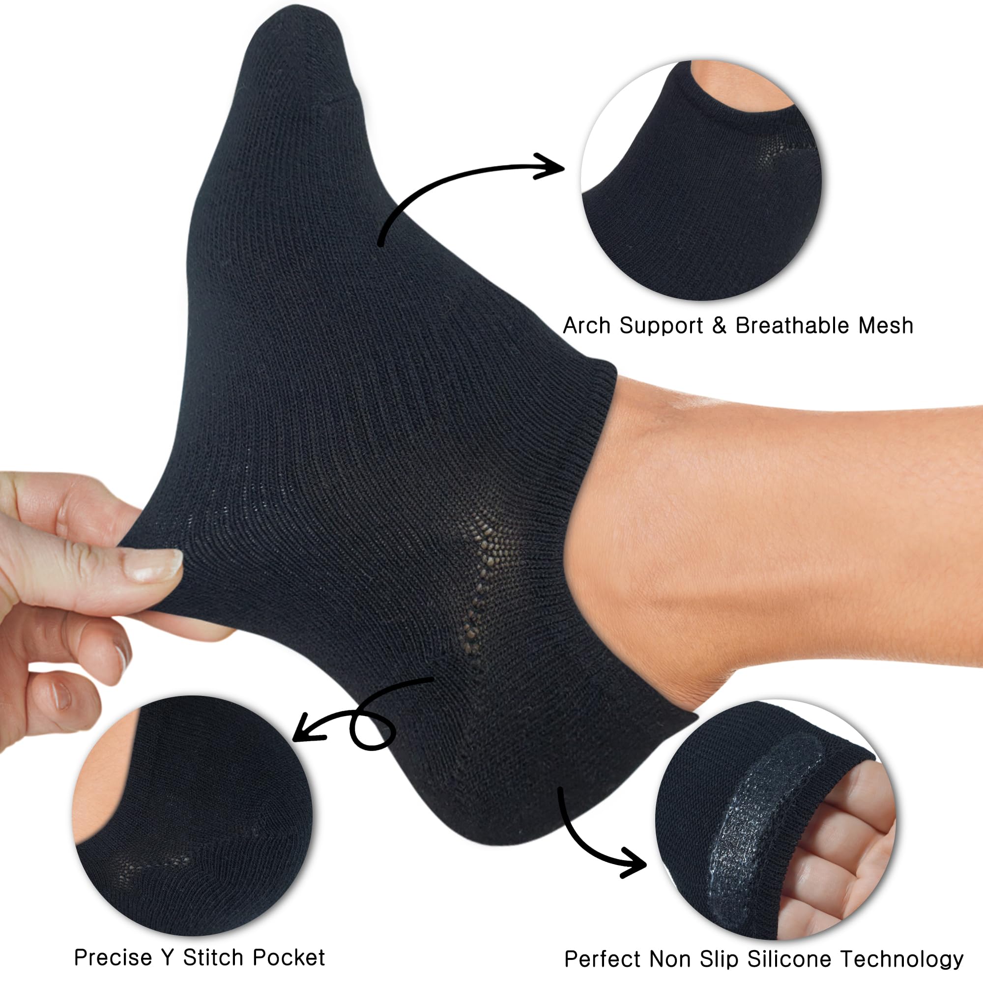 YEJIMONG Calcetines invisibles para mujer, 6 pares, antideslizantes, de algodón, invisibles, de corte bajo, para mujer