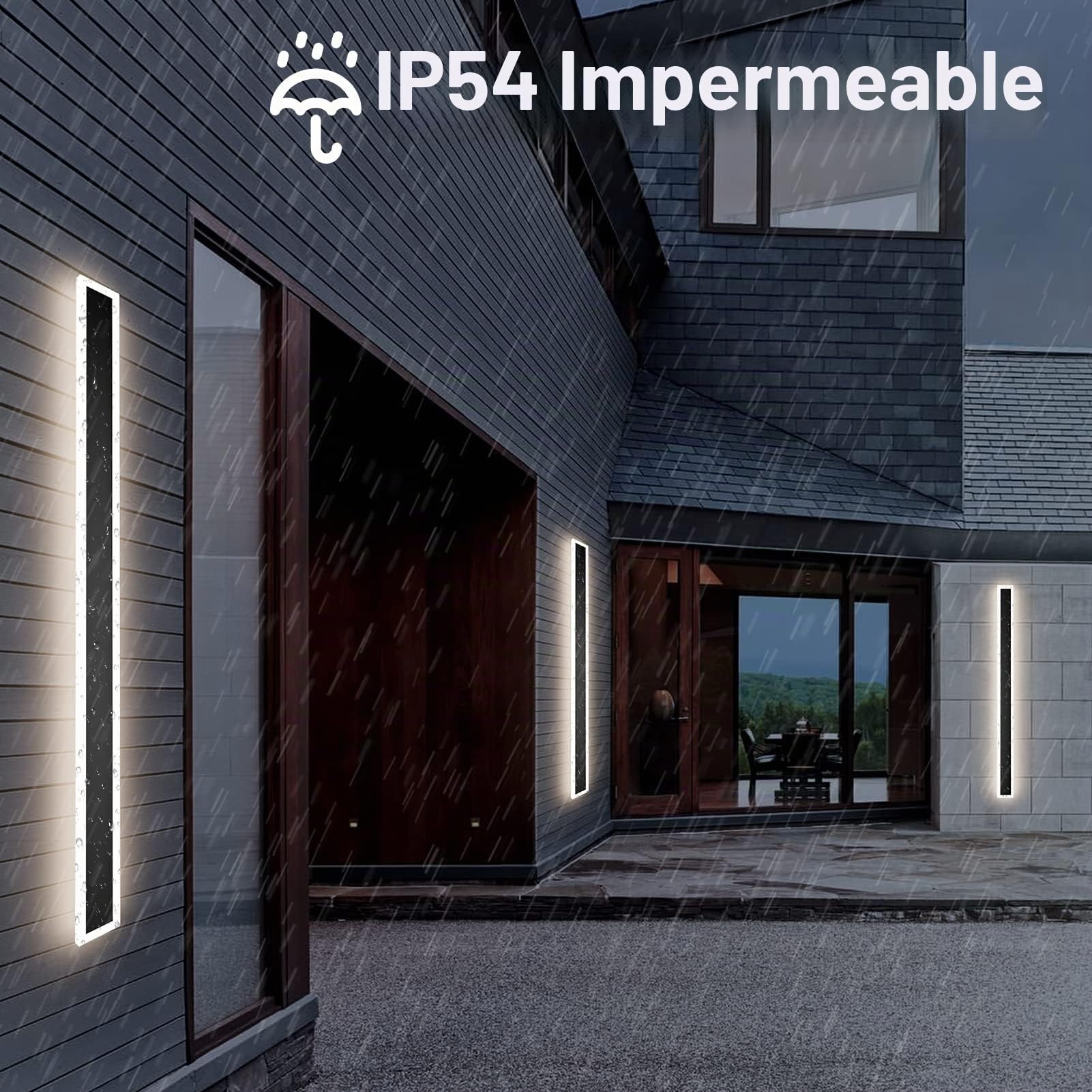 Klighten LED Aplique Pared Exterior Largo, 120CM/35W Negro Aplique Interior, Impermeables IP54 Acero inoxidable Acrílico Moderna Lámpara de Pared, para Balcón Patio Dormitorio, Blanco Natural 4500K