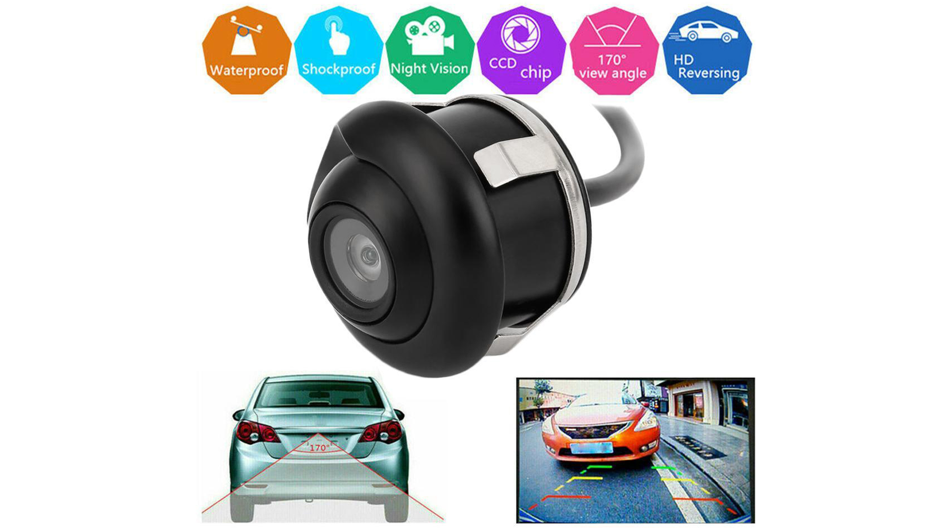 PolarLander 360 gradi registrabile visione notturna del CCD HD Macchina fotografica di retrovisione dell'automobile di
