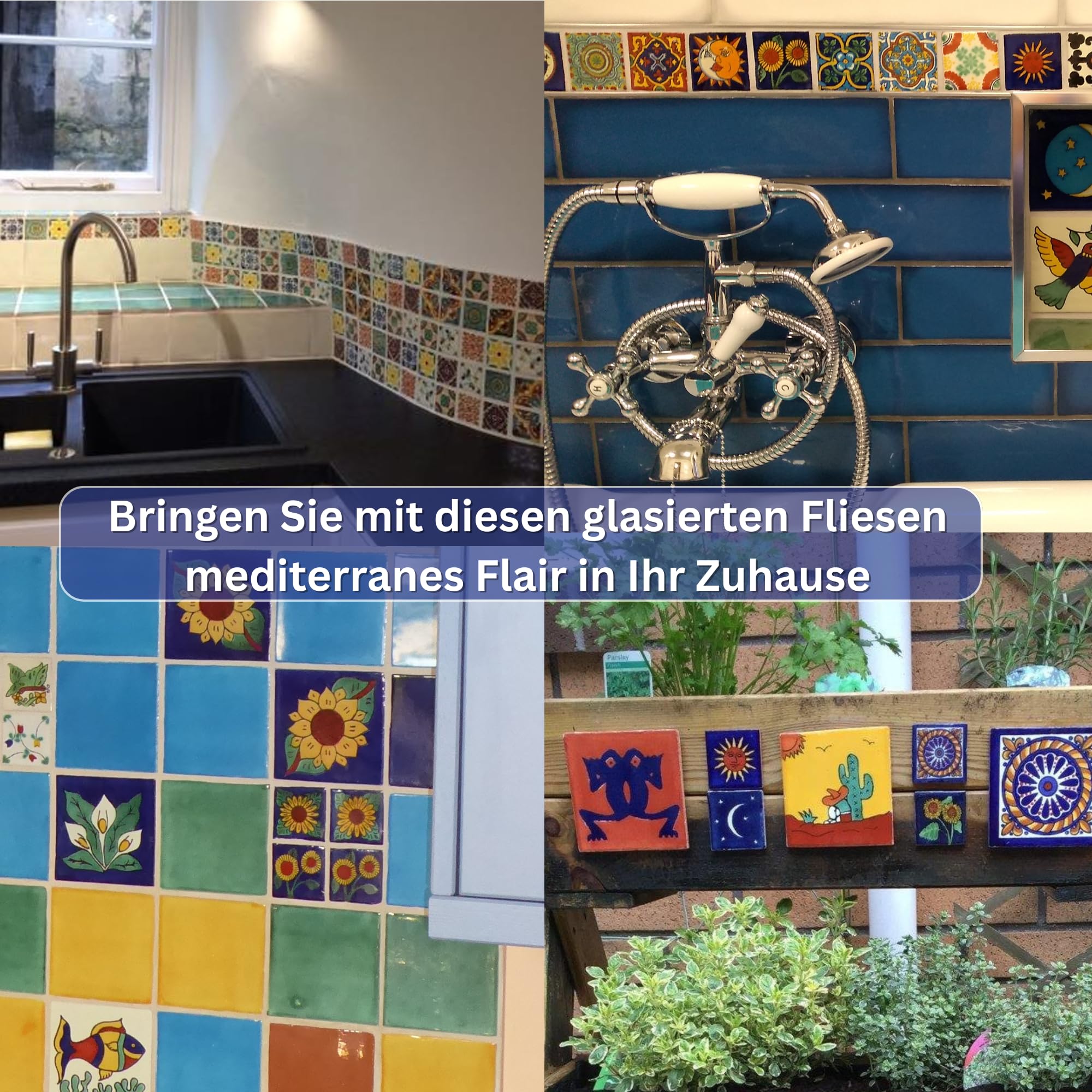 Tumia LAC Handgefertigte Mexikanische Talavera Fliesen Authentischer Stil Gabriella Keramikfliesen für Kunsthandwerk, Küchenrückwand, Wandfliesen und Heimwerker Projekte