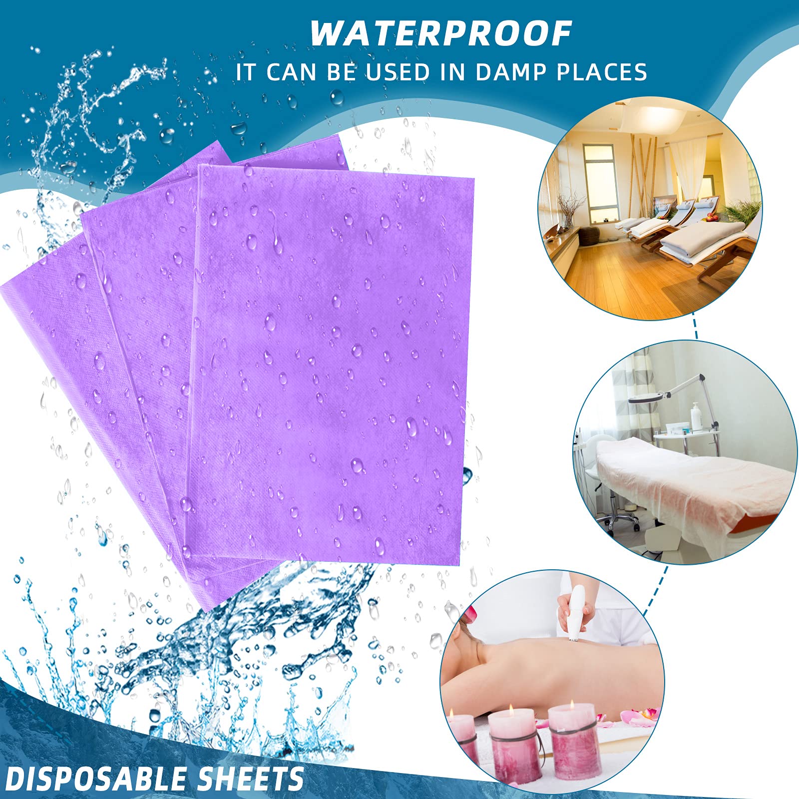 50 piezas de sábanas desechables impermeable cama cubierta de masaje tabla hoja no tejida para spa, salón de belleza, hoteles (púrpura)