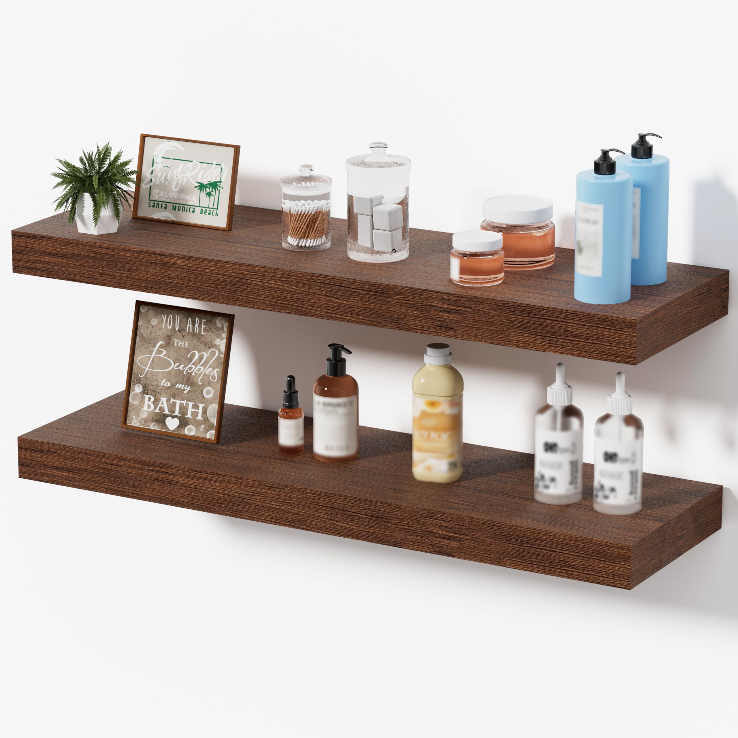 Mifurn Floating Shelves for Wall, Bathroom Shelves Over Toilet, Wall Shelves & Book Shelf for Room, Hanging Shelf, Modern Wooden Mounted Floating