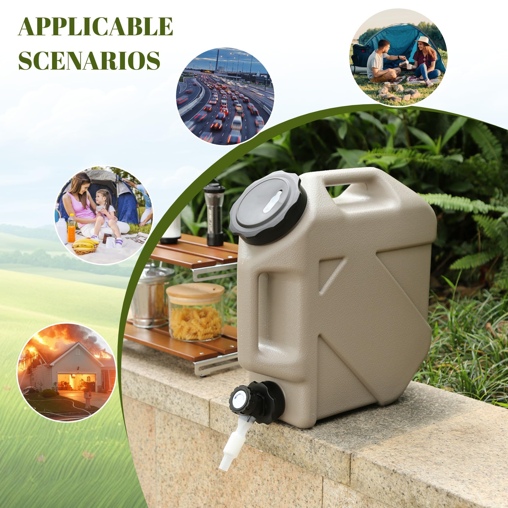 Contenitore d'acqua da 10 litri con rubinetto, durevole, portatile, per casa, campeggio, escursionismo, preparazione alle emergenze, grande capacità per famiglie e uso esterno