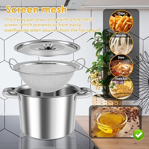 Miniatura 4 de Olla para freidora, olla de acero inoxidable con tapa y cesta para freidora, freidora de gran apertura que ahorra aceite, apta para lavavajillas,