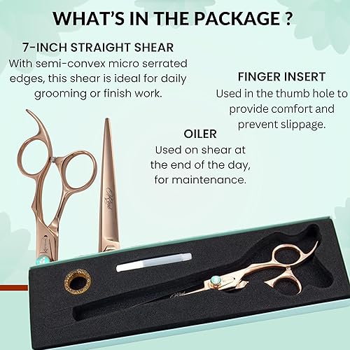 Miniatura 4 de Kenchii Rose - Tijeras rectas de aseo para perros, tijeras rectas de 7 pulgadas, diseño ergonómico para mayor comodidad y precisión, resistentes,