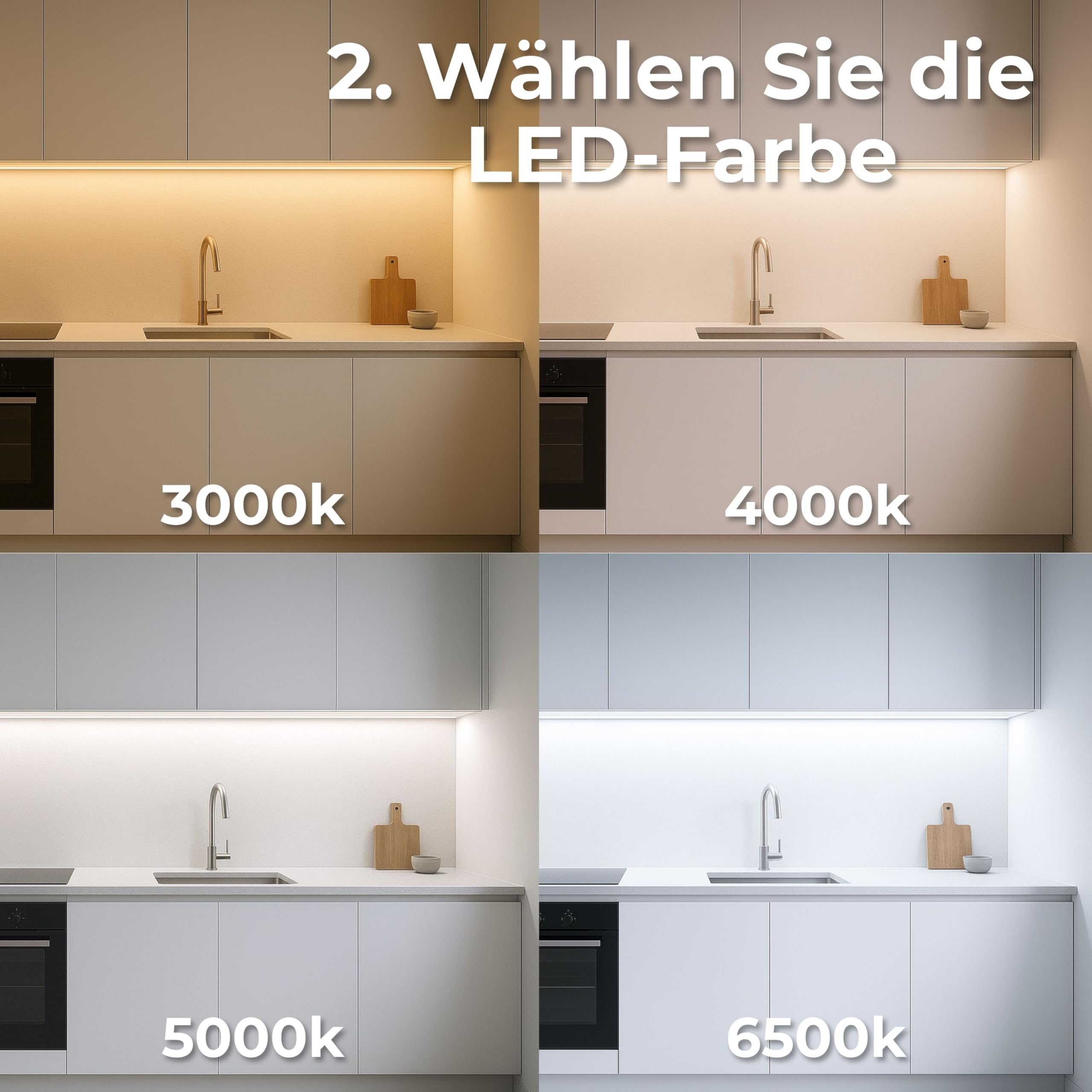 AFTERTECH LED-Leiste Aluminiumprofil FLACH WEISS NACH MASS maßgefertigt nach Zentimetermaß von 20 bis 300 cm in einem EINZELNEN Stück – STARKES LICHT 19,2 W/m 180 LED/m ANPASSBAR Küchenunterschrank