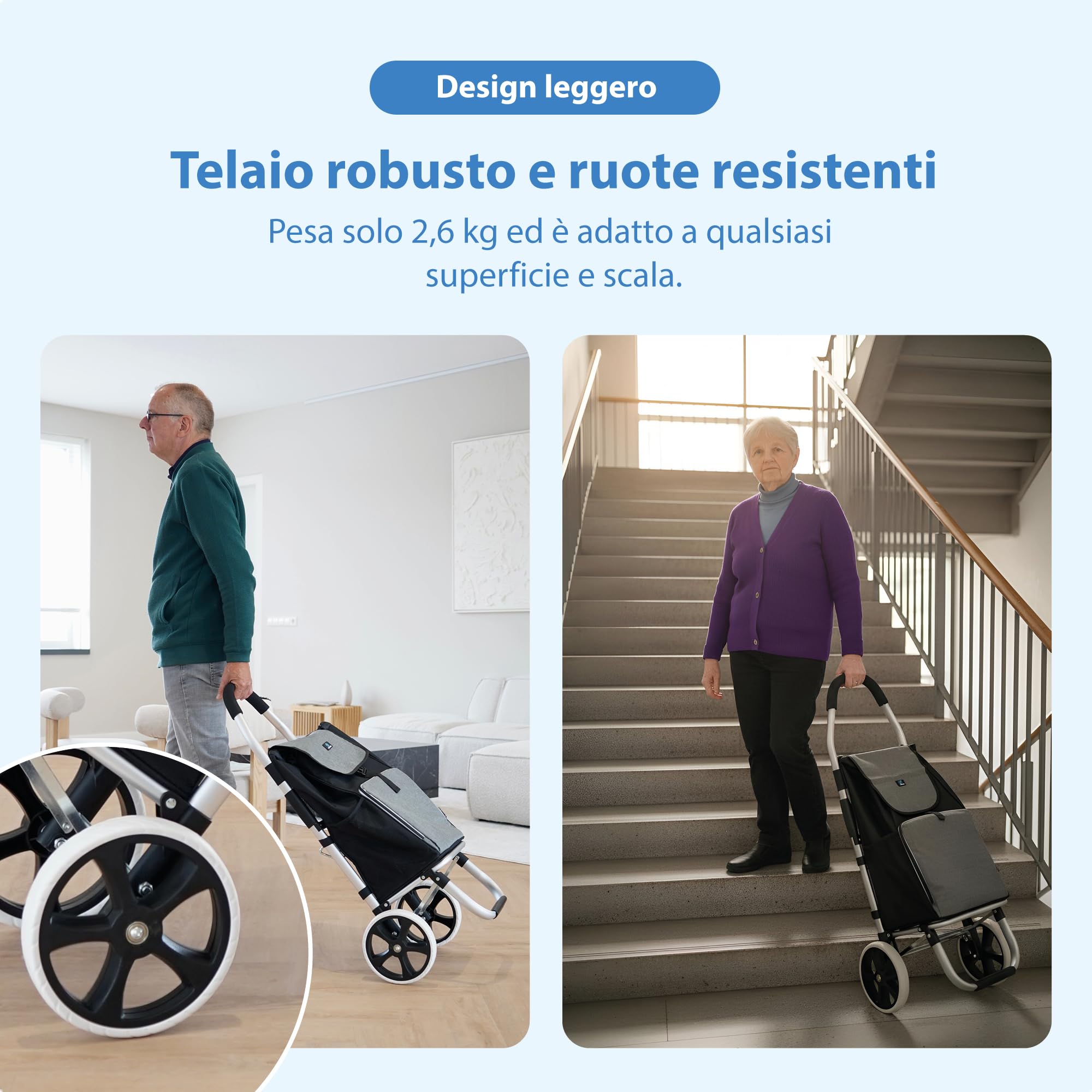 Safe Age Carrello Spesa con Ruote - Trolley Pieghevole da 45 Litri con Vano Frigorifero e Funzione Portatutto - Grigio