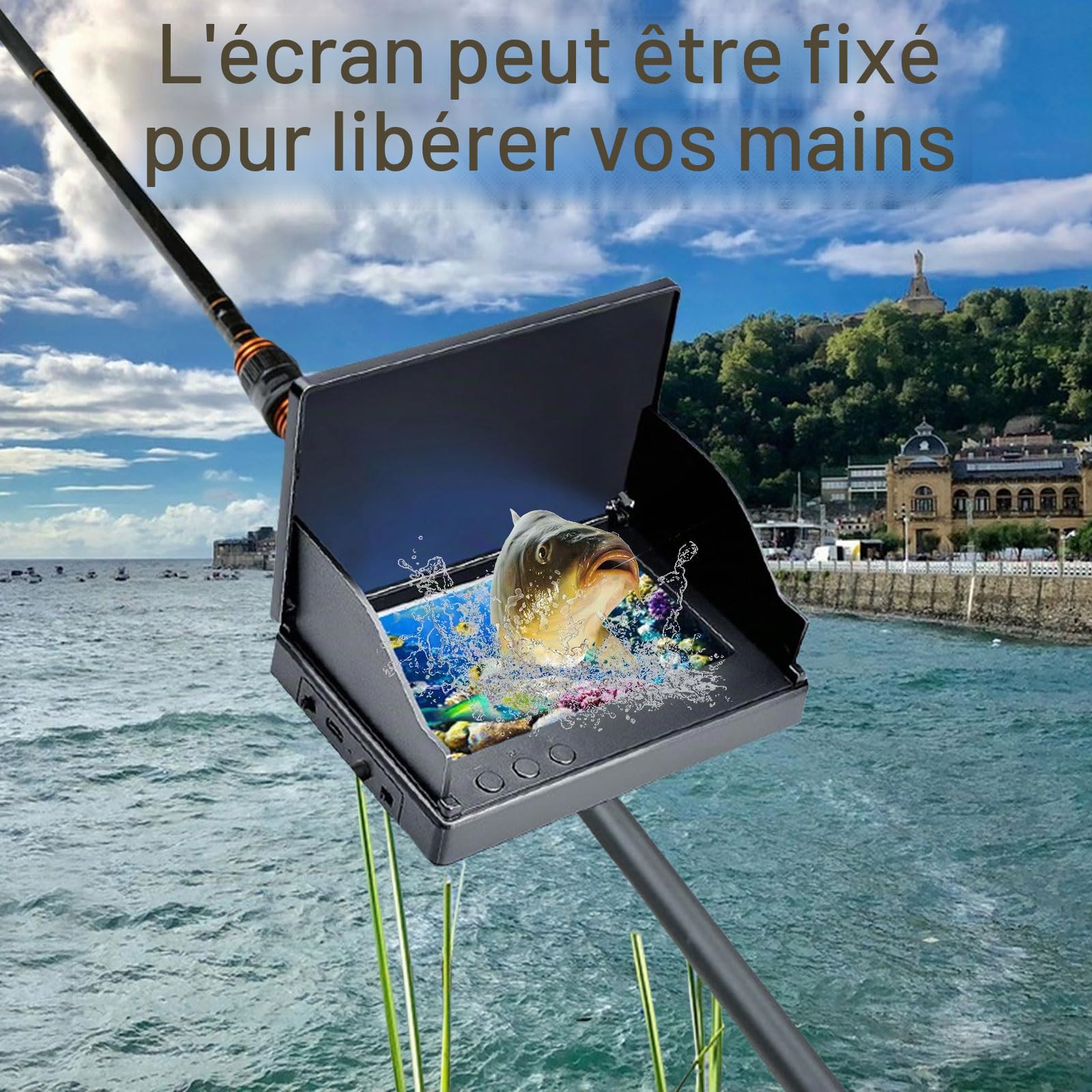 Caméra de pêche sous-marine portable, caméra de détection de poissons, caméra de vision nocturne infrarouge grand angle IP68, étanche IP68, écran IPS de 10,9 cm, câble de 30 m, caméra de recherche de