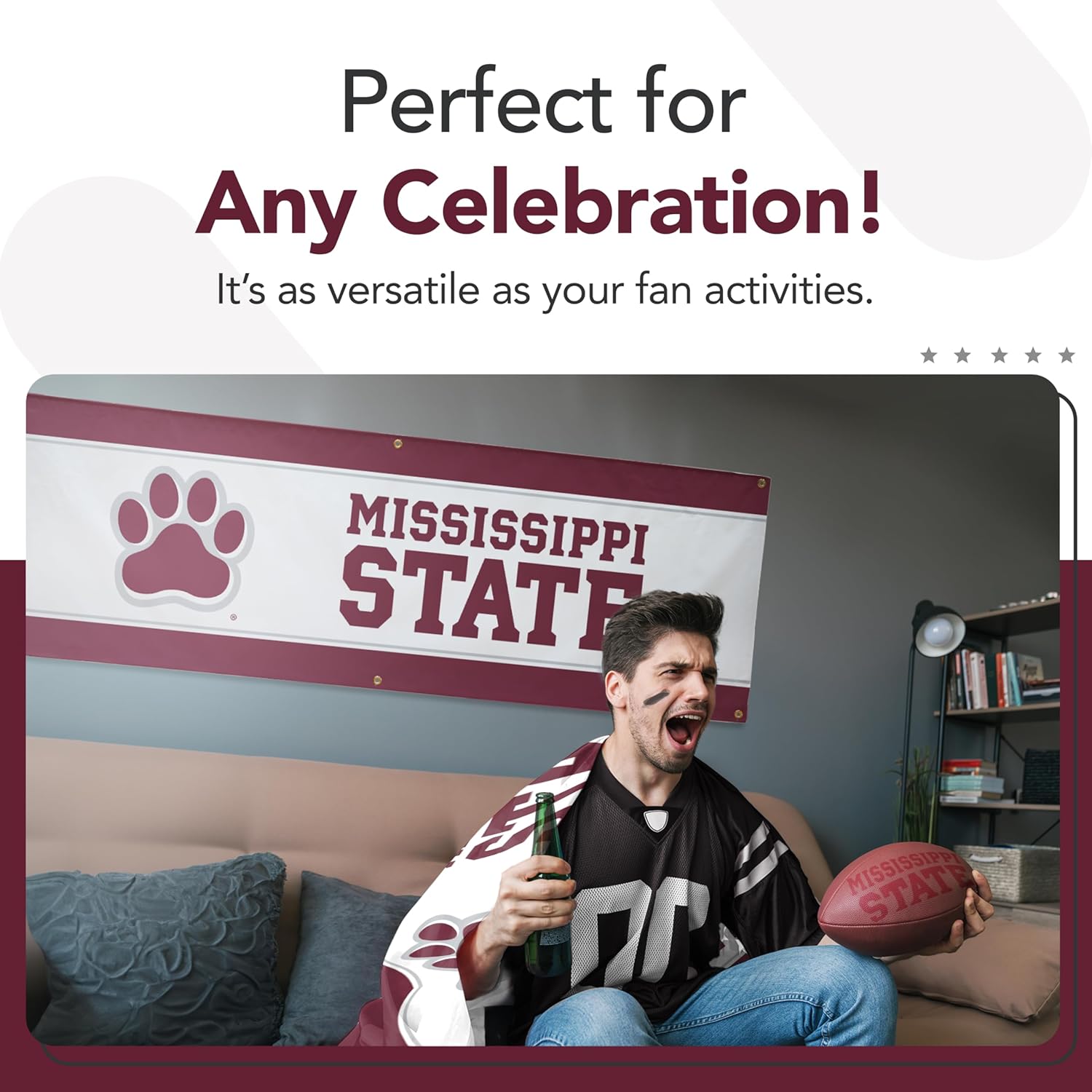 Mississippi State Bulldogs College Sports Printed Outdoor Banner - NCAA Licensed - Durable Vinyl - School Banner (White, Maroon) (2' x 6')