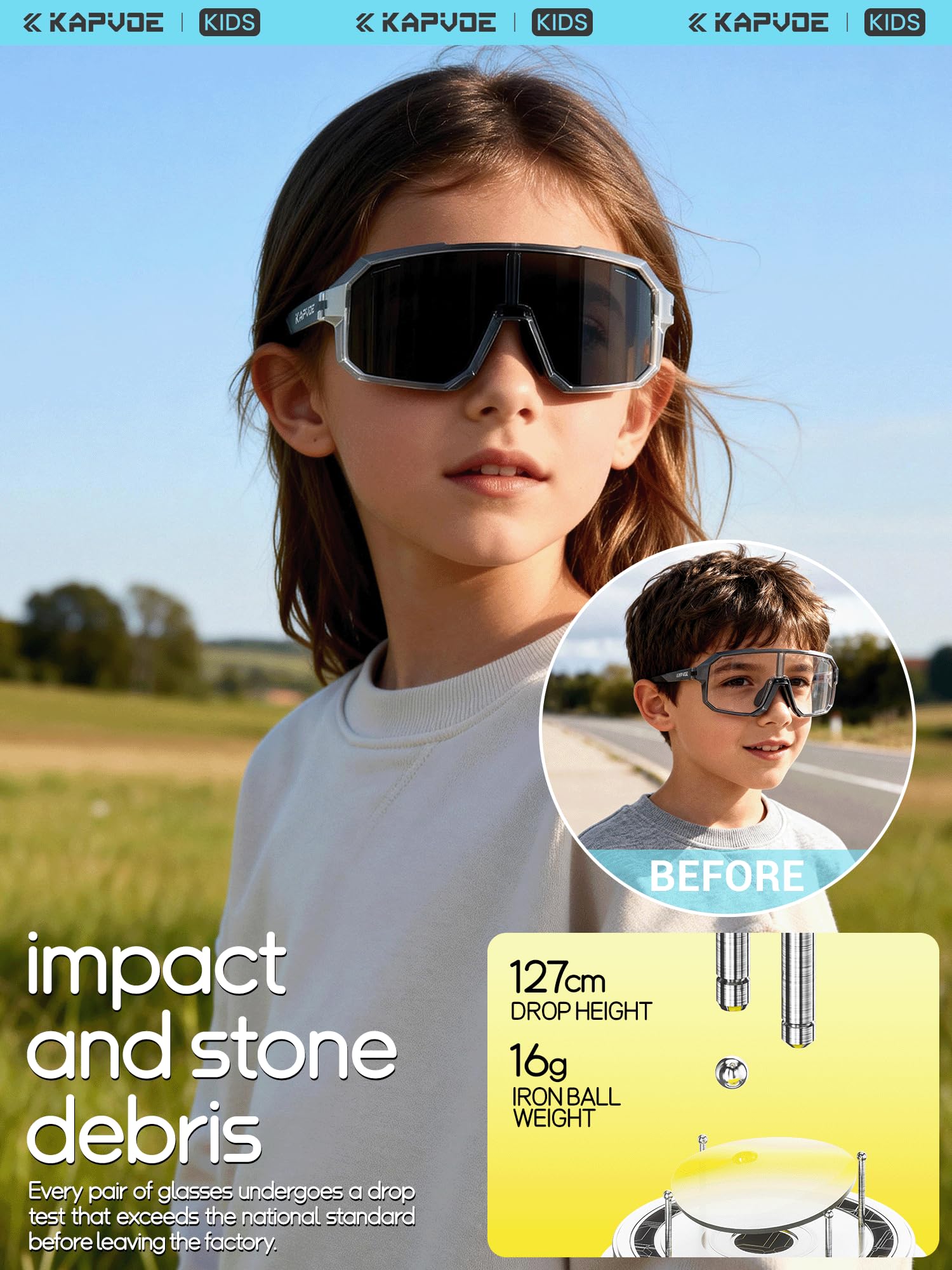KAPVOE Gafas de sol Polarizadas para Niños Gafas de Ciclismo Juvenil Softball Béisbol Tenis Montura TR90 K9029