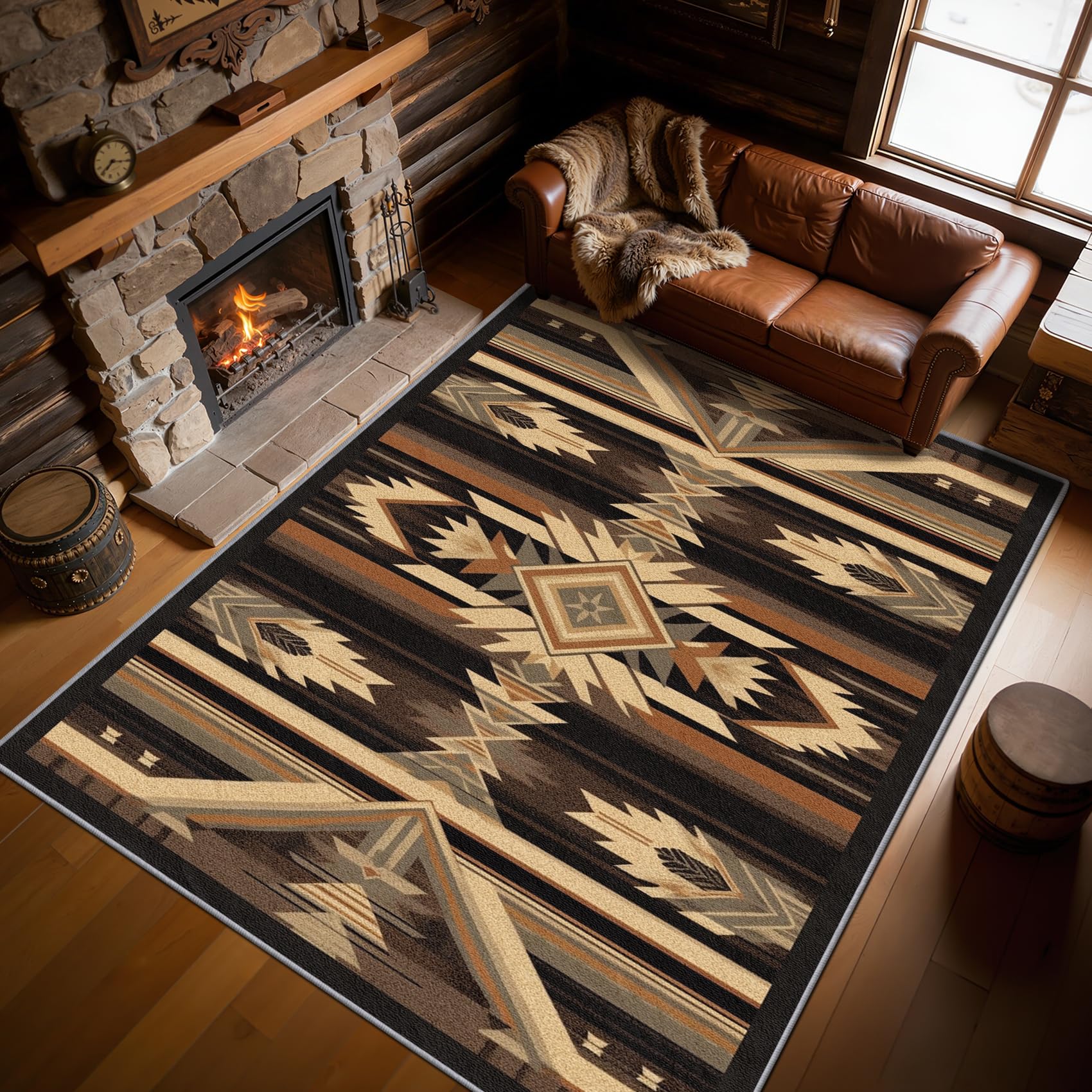 Zoainuos Southwestern Rug 7x8-6x8 Rug, Southwestern Rugs 7x8, Western Living Room Rugs, Rustic Bedroom Carpet, Brown Carpet, Western Home Decor &