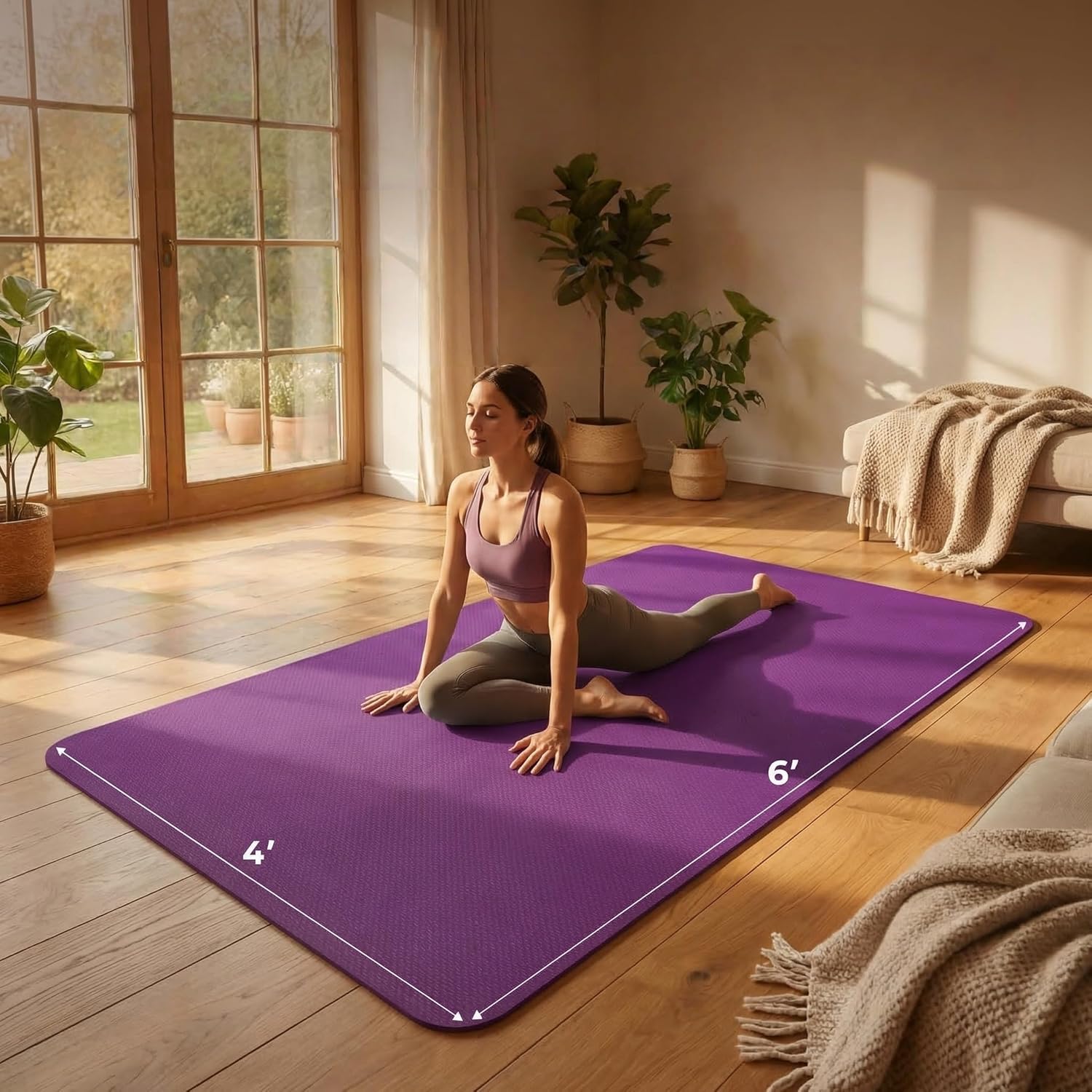 FrenzyBird Large Yoga Mat 6'x 4'（72”x 48”）—1/4" &1/3" Extra Wide Exercise Mat 183cm x 122cm Large Exercise Mat Big Home Yoga Mat Pilates Mat,Non Slip,Thick,TPE Workout Mat,for Women & Men, Yoga, Pilates, Gym and Floor Workouts Pilates