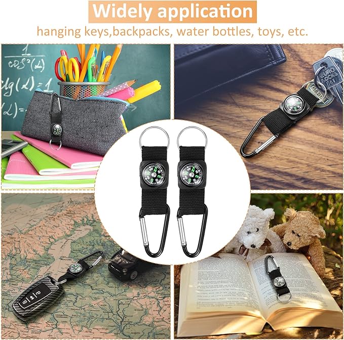28 Brújulas Clip Llavero Kit Fiestas Campamento Aluminio Negro miniatura 6