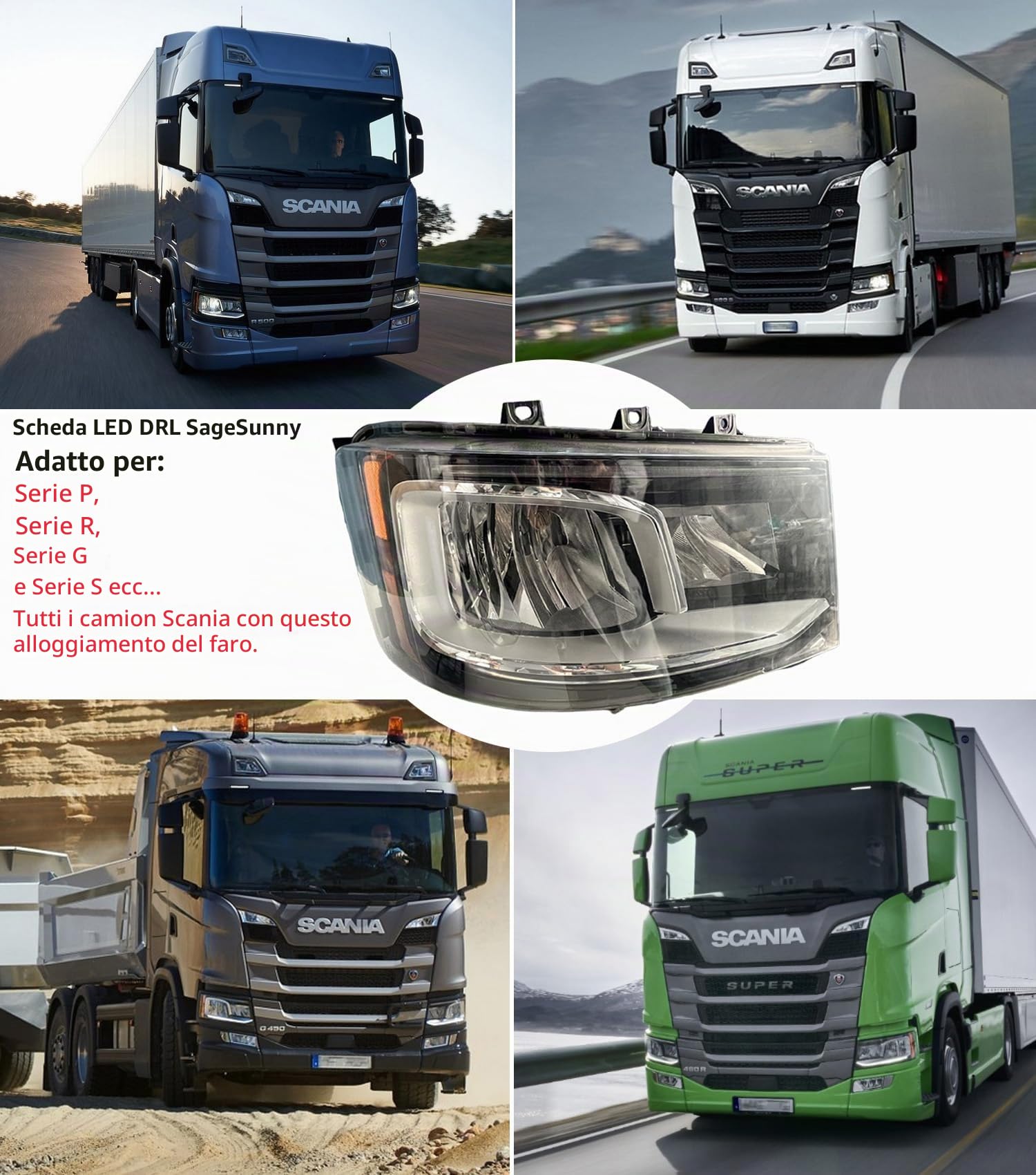 SageSunny modulo LED Luci Diurne Fari anteriori bianchi DRL, pannelli sinistro e destro per serie Scania P/G/R/S 2655849, confezione da 2, garanzia 12 mesi