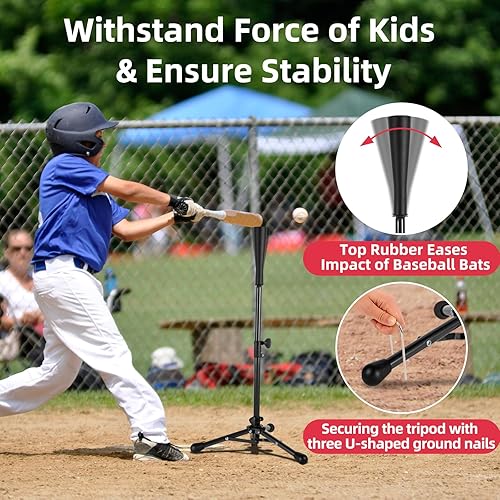 Miniatura 2 de Kids Baseball Tee, 20.87 to 31.29 Inches Batting Tees for Baseball with Carry Bag, Portable Stable Baseball Tees for Hitting, Tripod Tanner Tee for