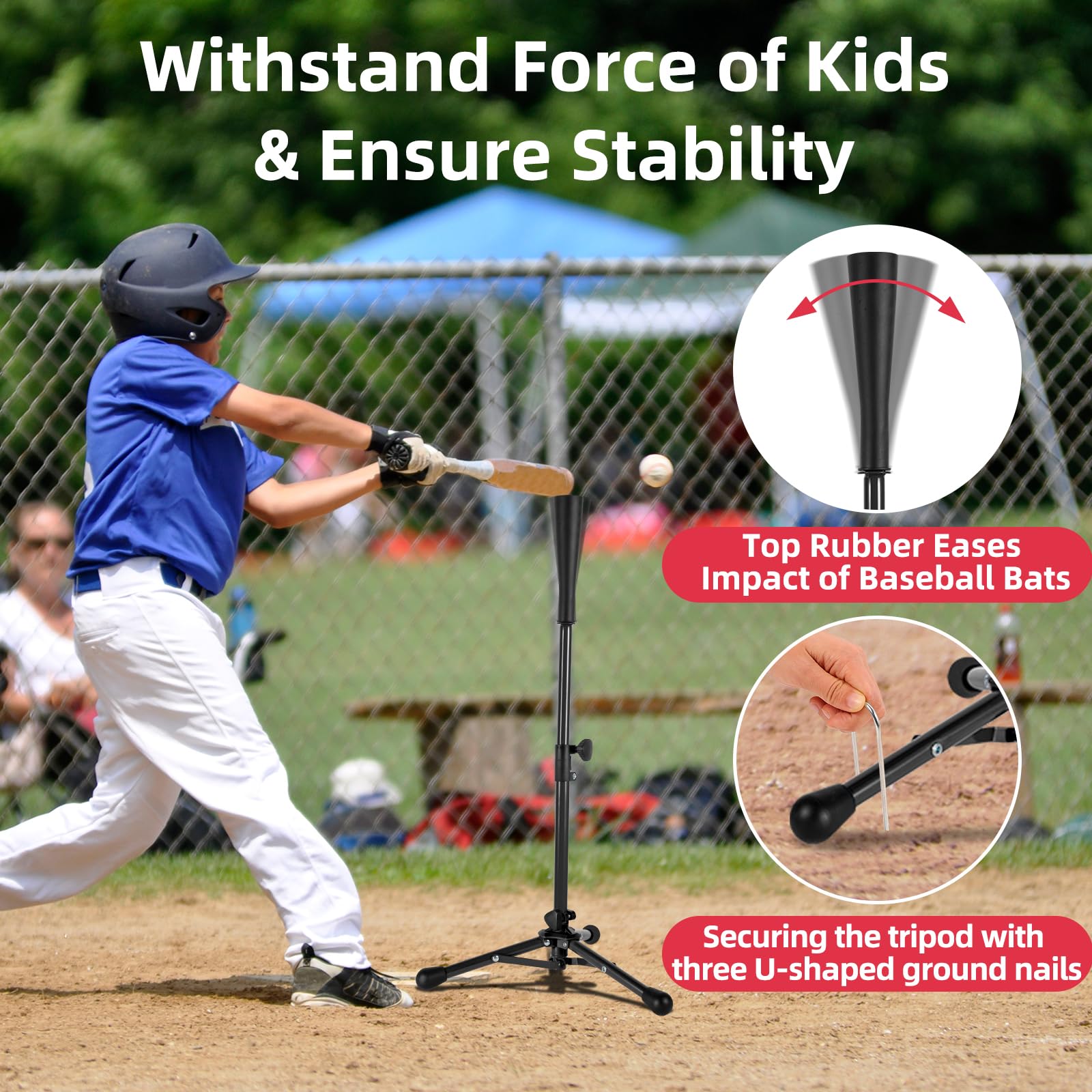 Kids Baseball Tee, 20.87 to 31.29 Inches Batting Tees for Baseball with Carry Bag, Portable Stable Baseball Tees for hitting, Tripod Tanner Tee for Baseball Practice Stand Aged 3-8 Years (Black)