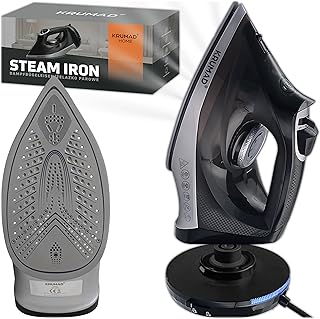 KRUMAD Plancha de vapor inalámbrica 2600 W, suela de cerámica con 34 agujeros de vapor, depósito de agua de 330 ml, planchado a vapor y seco, función de pulverización, antical, calentamiento rápido