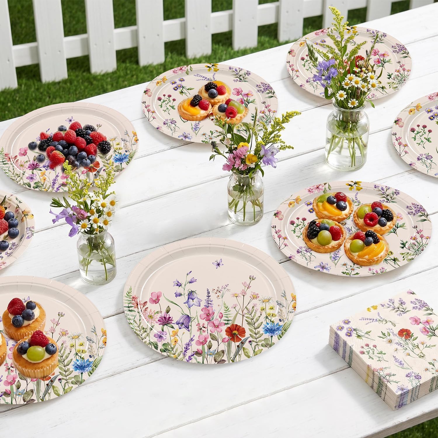 80Pcs Oval Vintage Wildflower Paper Plates Napkins 12 x 10 Inch image 4